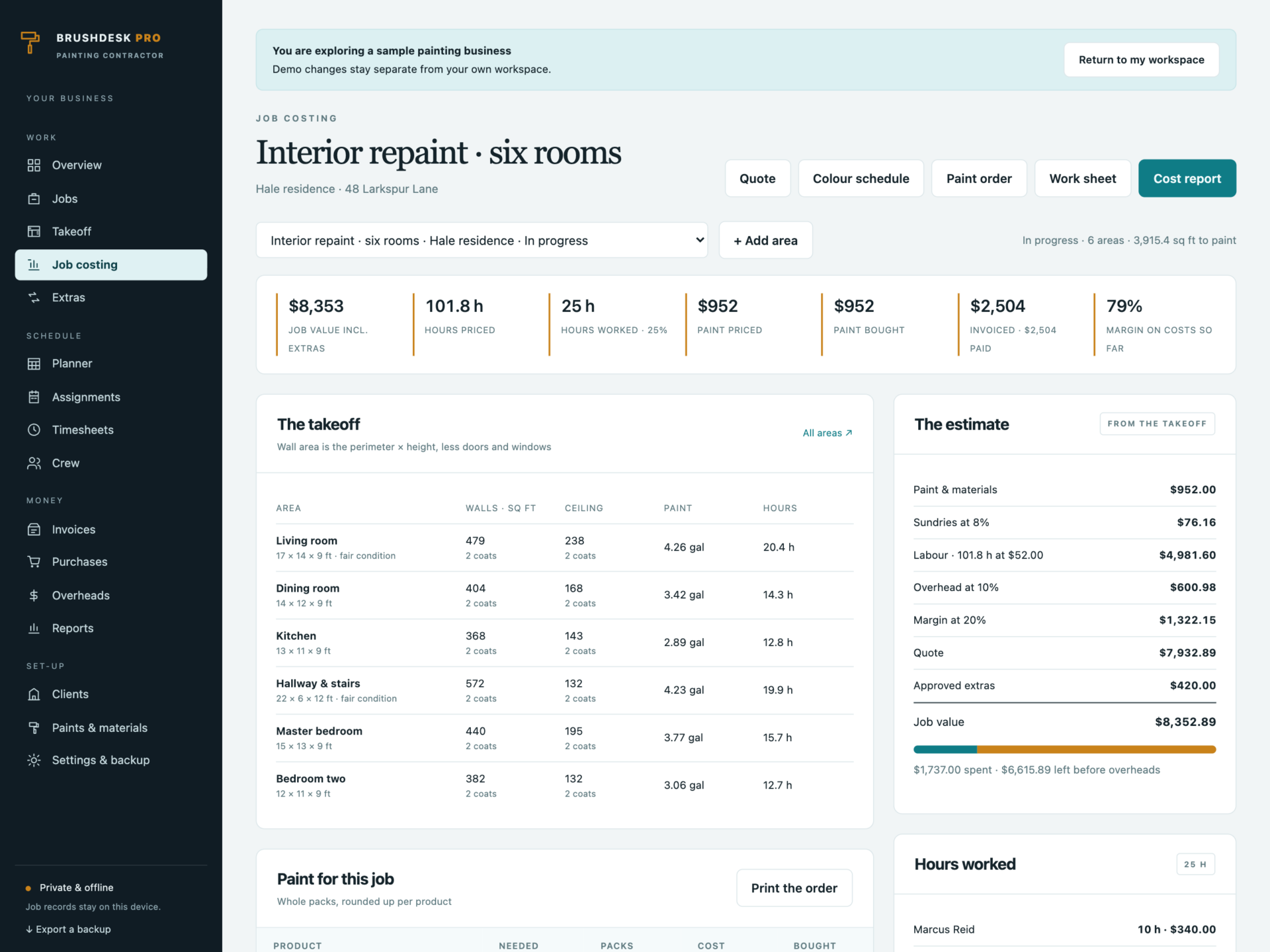BrushDesk Pro - a screen from the app