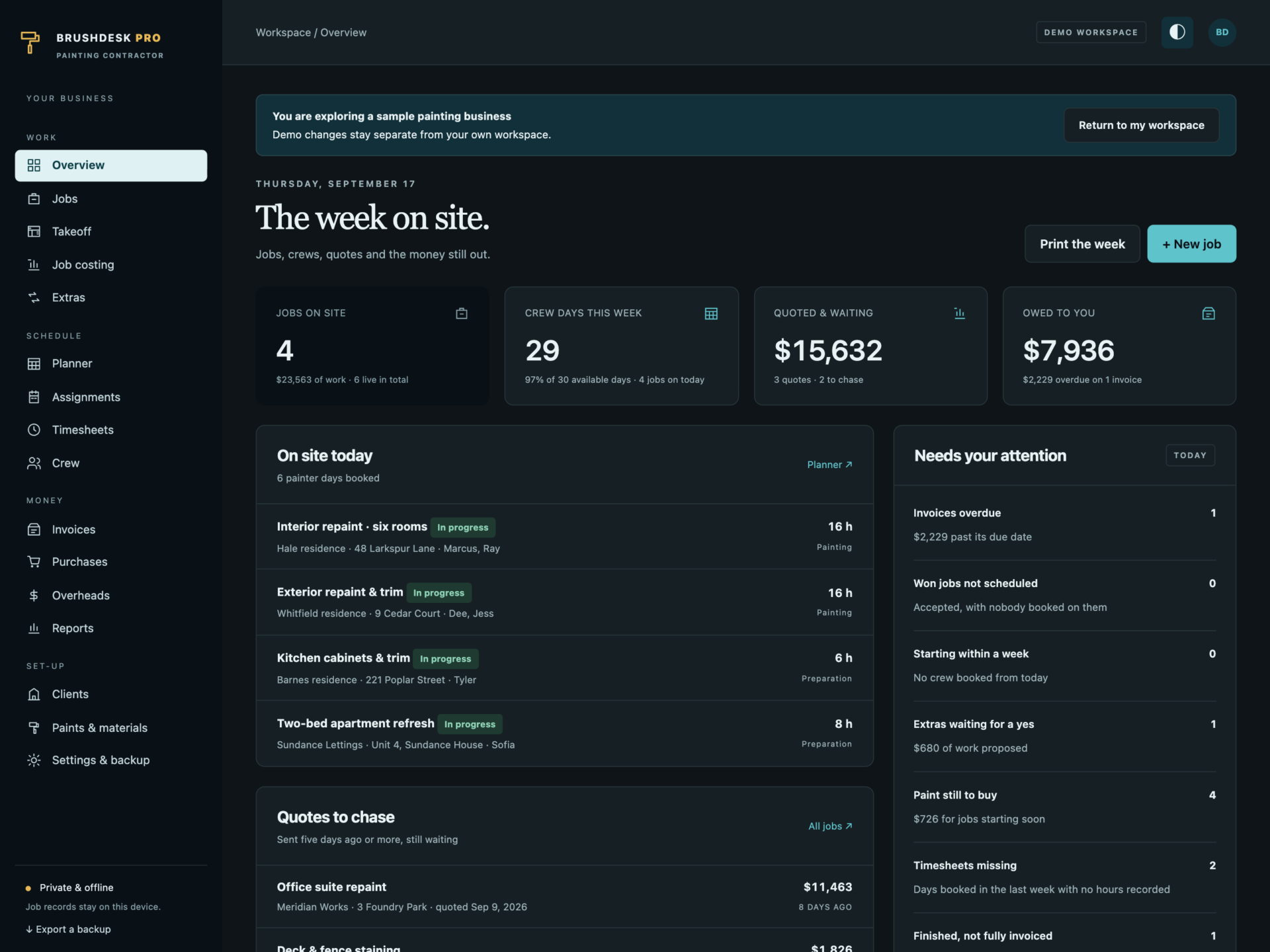 BrushDesk Pro - a screen from the app