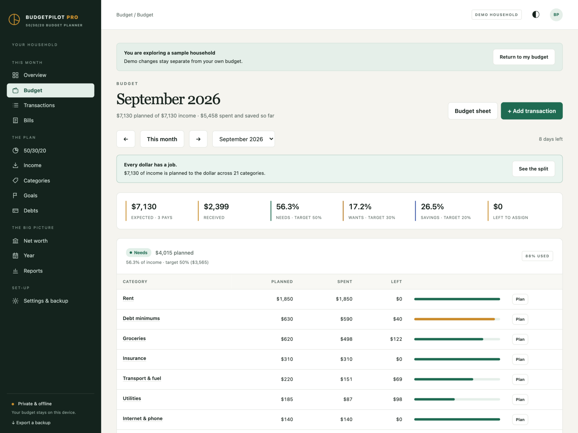 BudgetPilot Pro - a screen from the app
