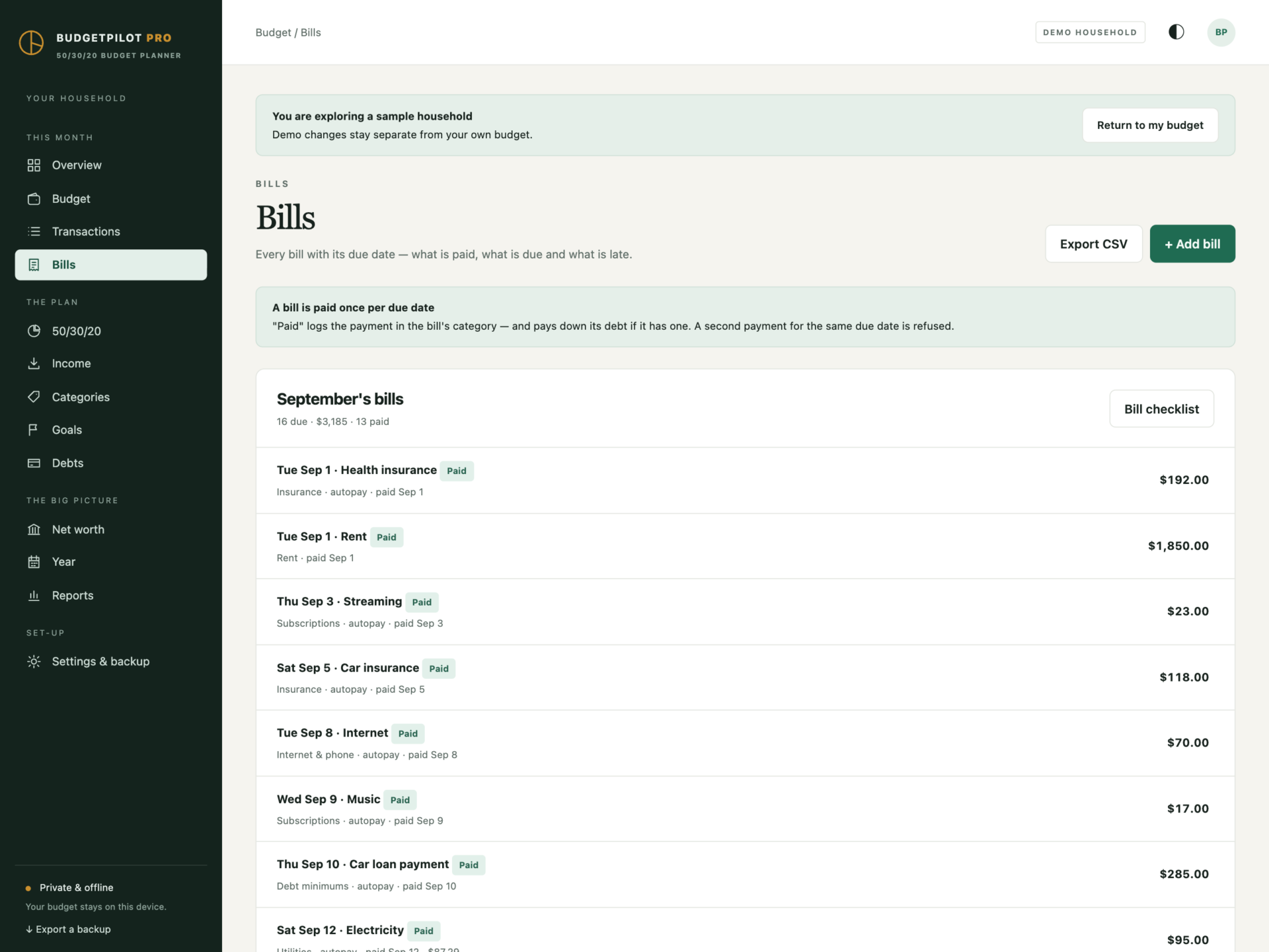 BudgetPilot Pro - a screen from the app