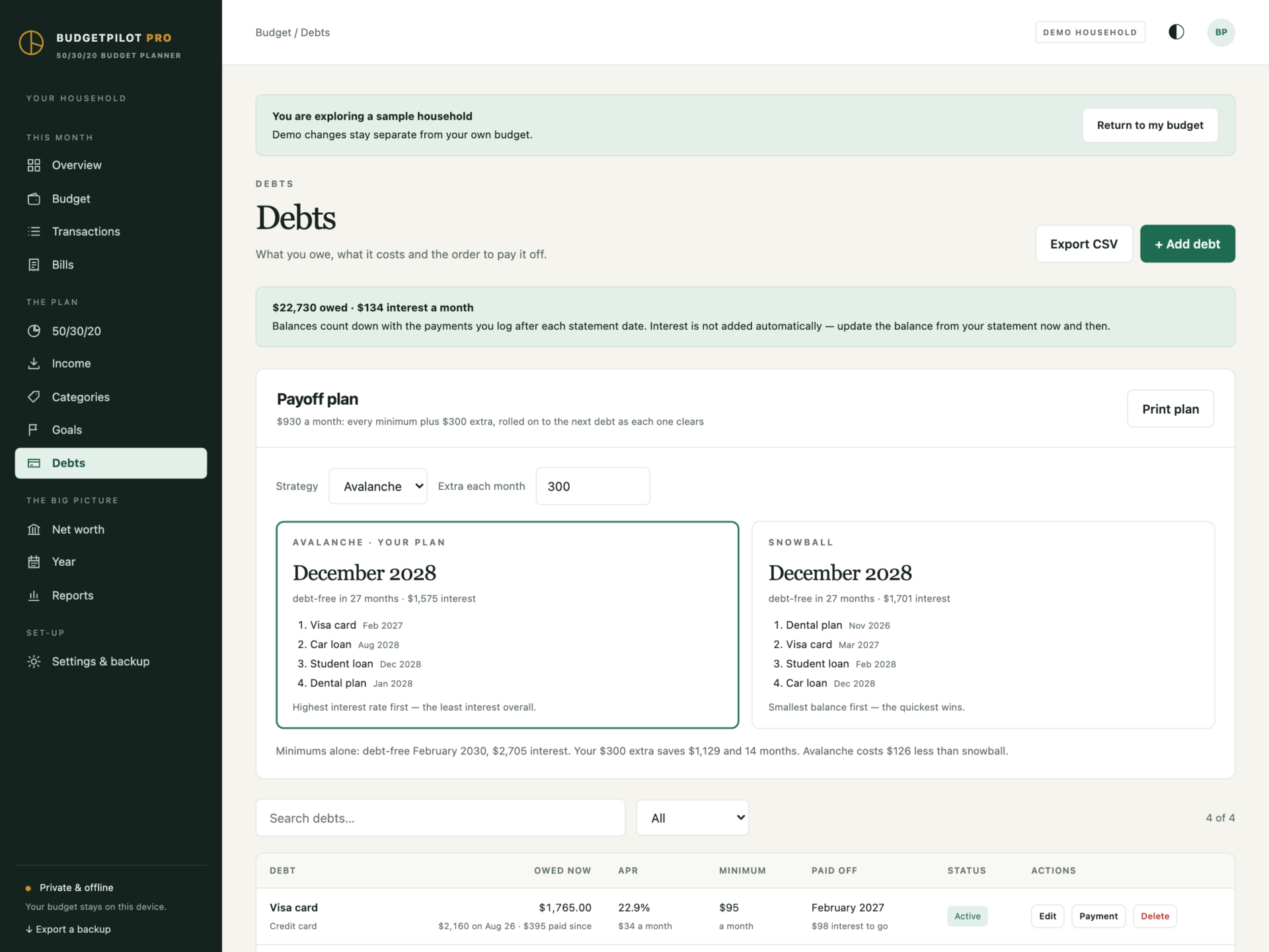 BudgetPilot Pro - a screen from the app