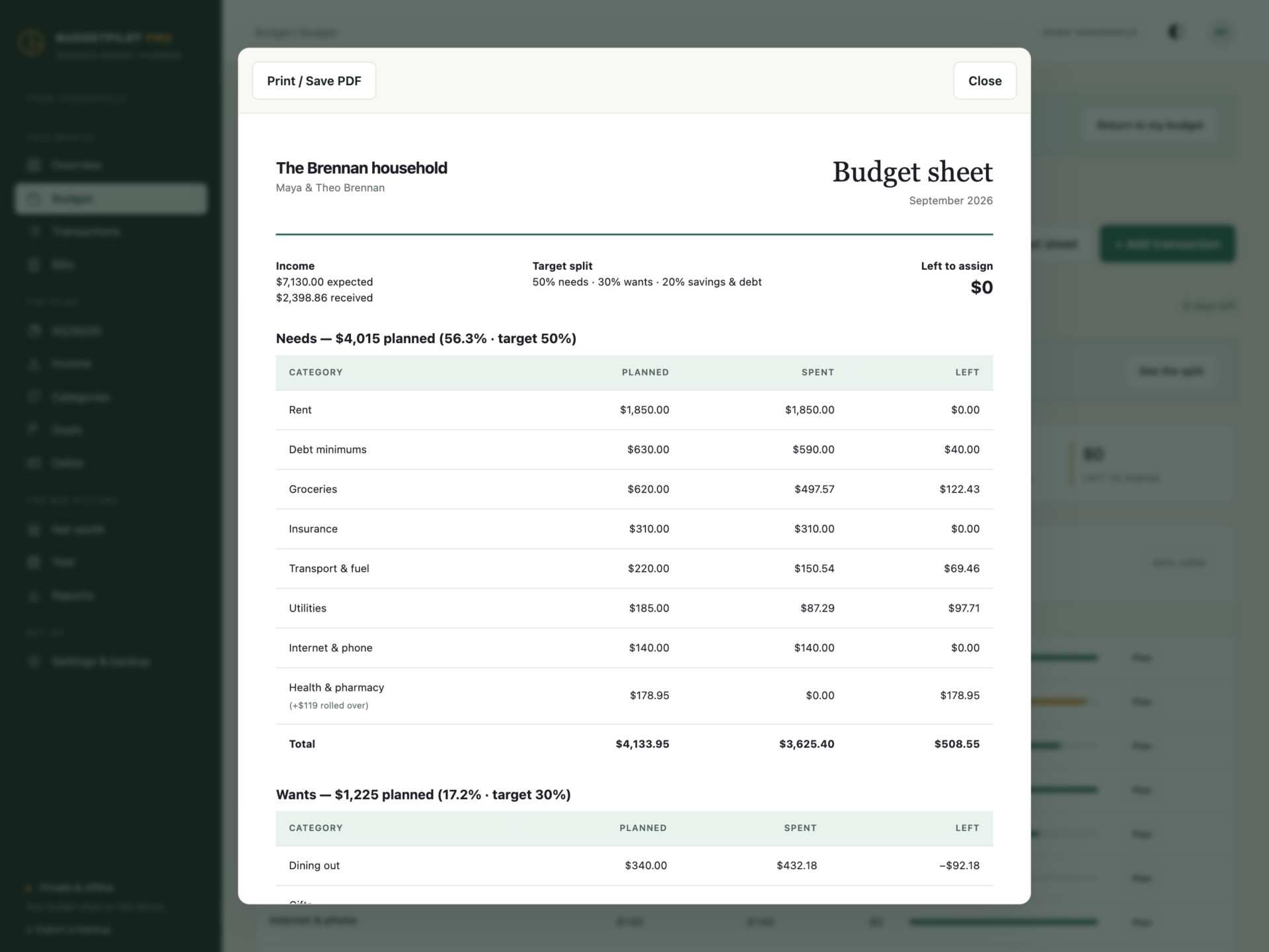 BudgetPilot Pro - a screen from the app