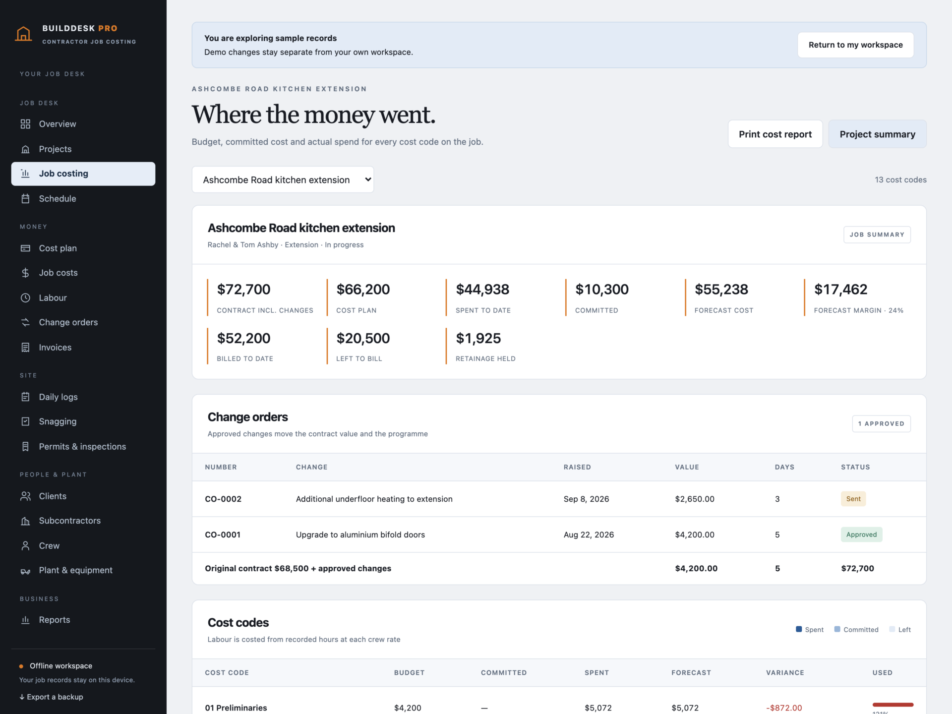 BuildDesk Pro - a screen from the app