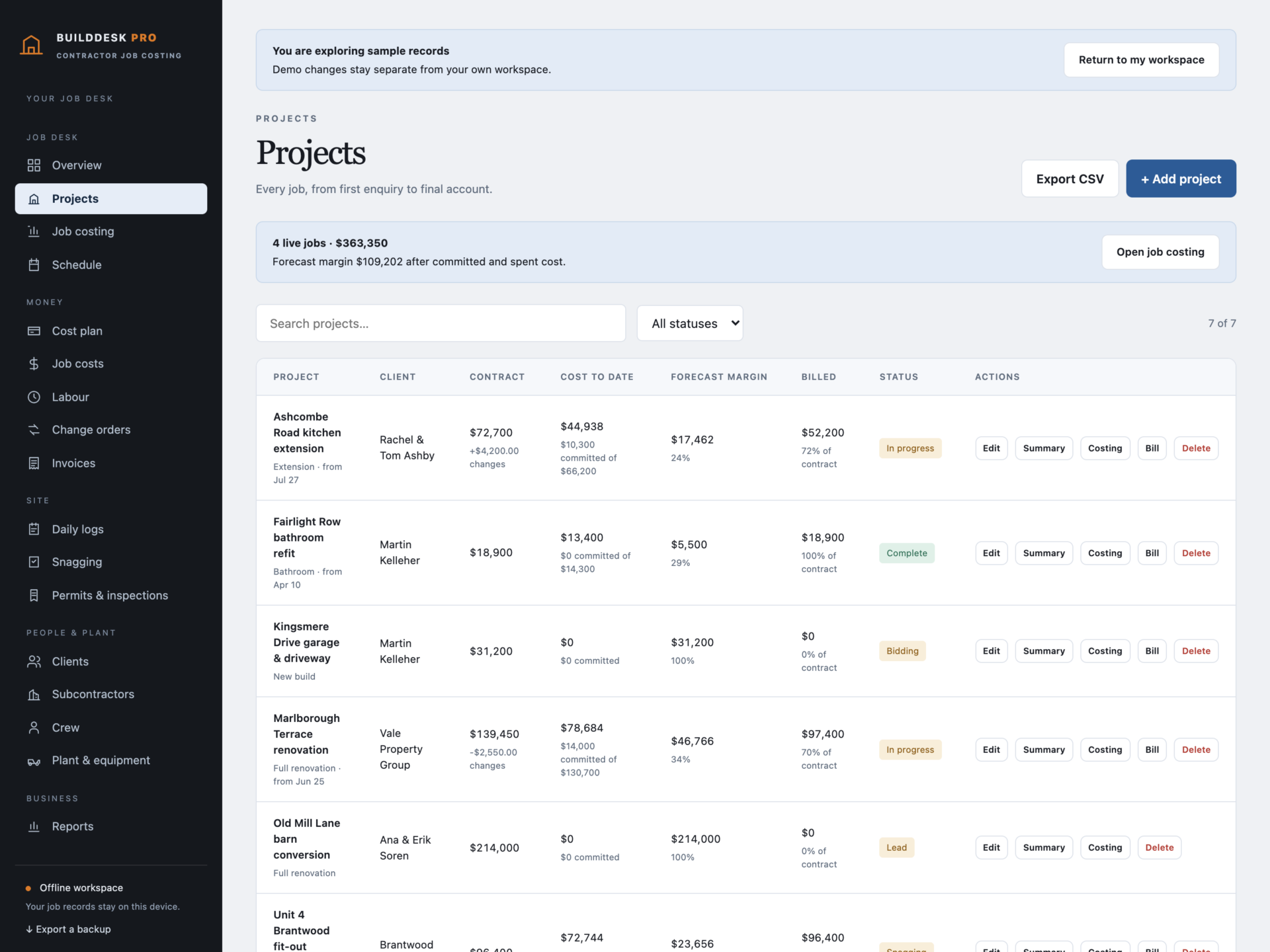 BuildDesk Pro - a screen from the app
