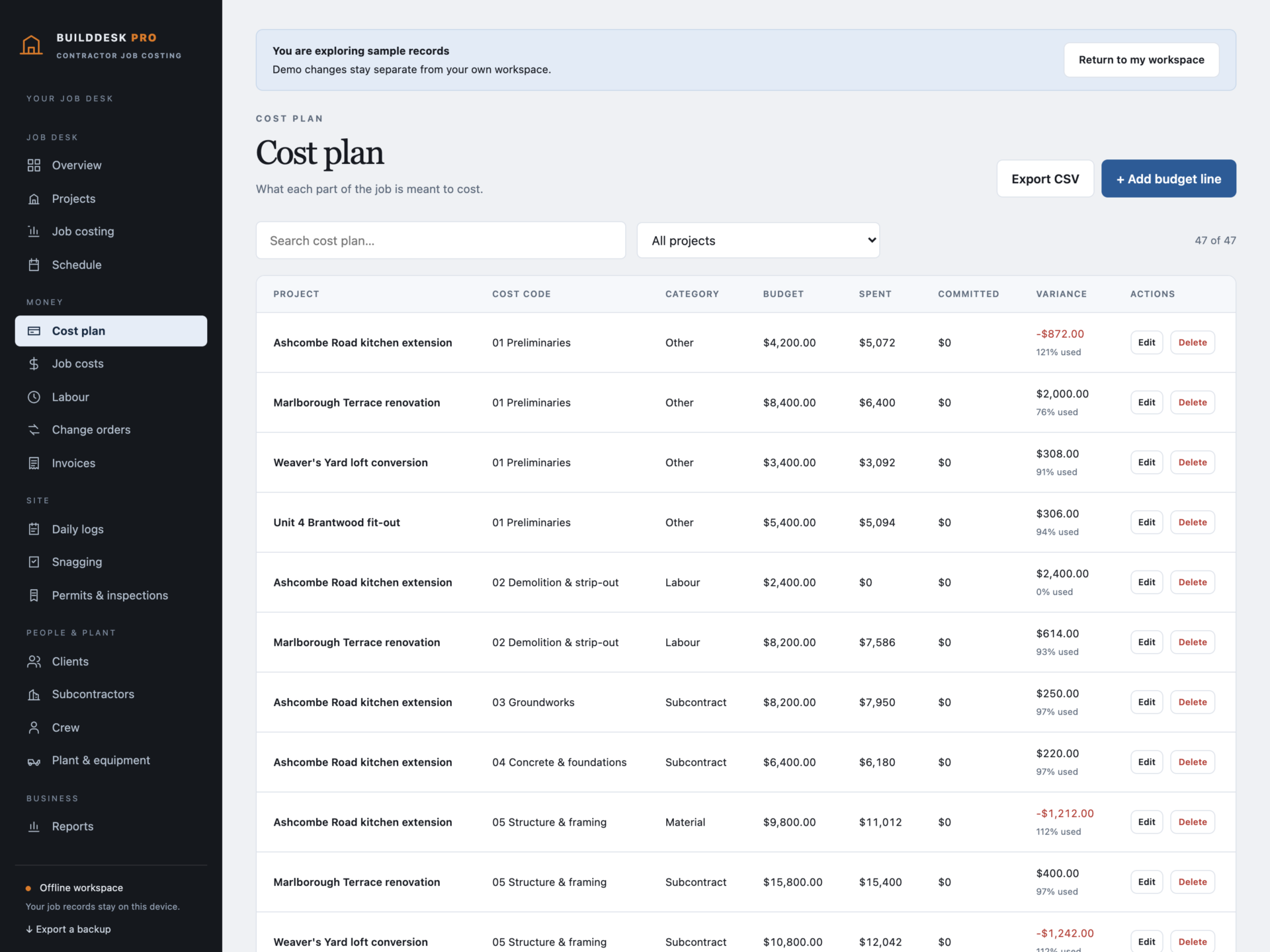 BuildDesk Pro - a screen from the app