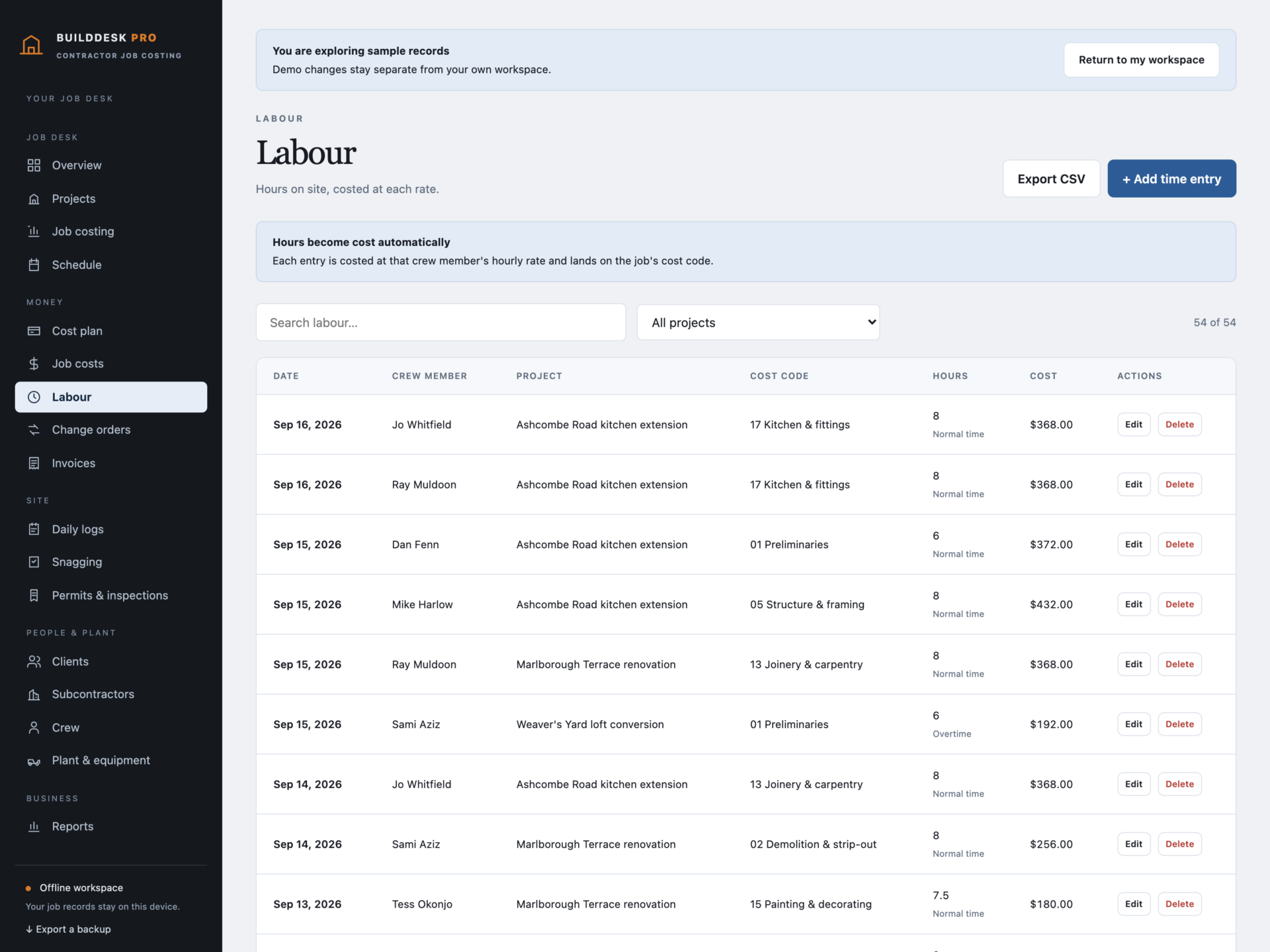 BuildDesk Pro - a screen from the app