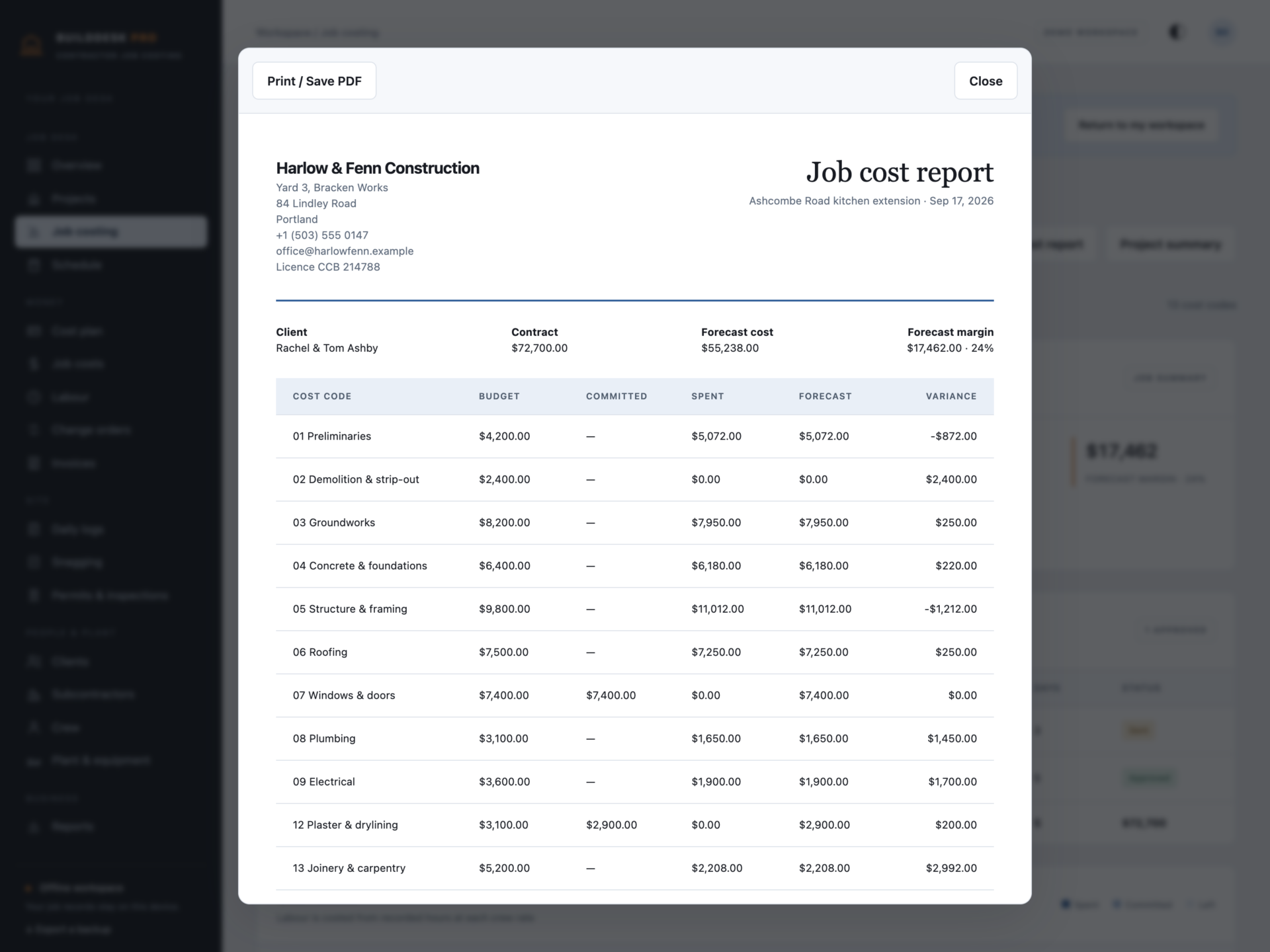 BuildDesk Pro - a screen from the app