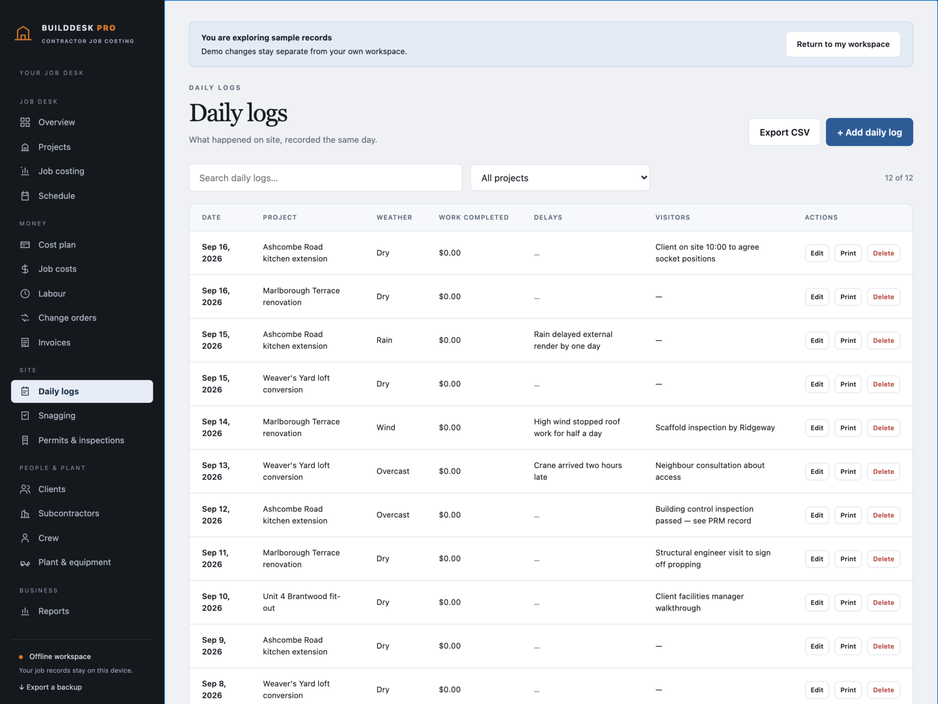 BuildDesk Pro - a screen from the app