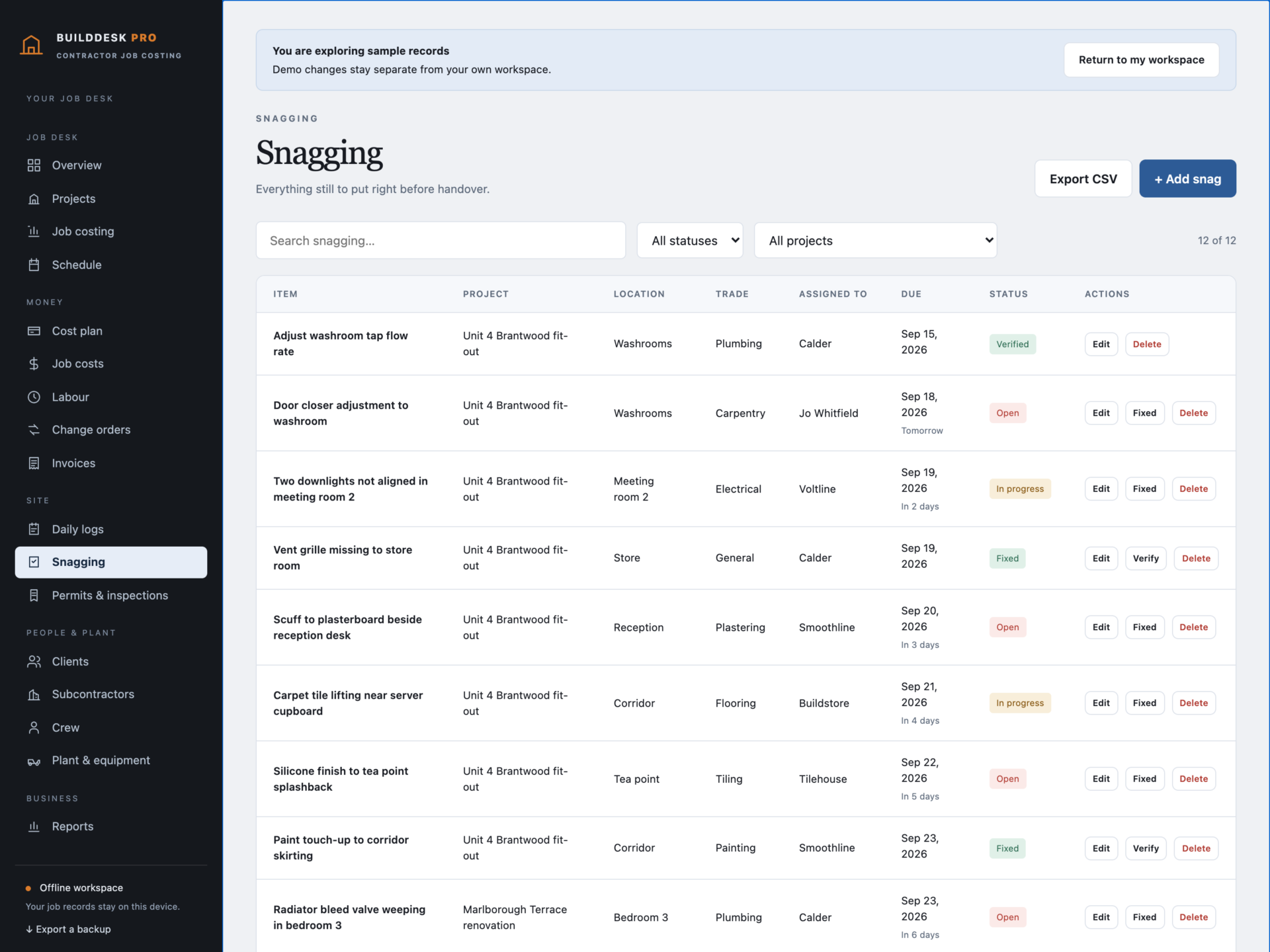 BuildDesk Pro - a screen from the app