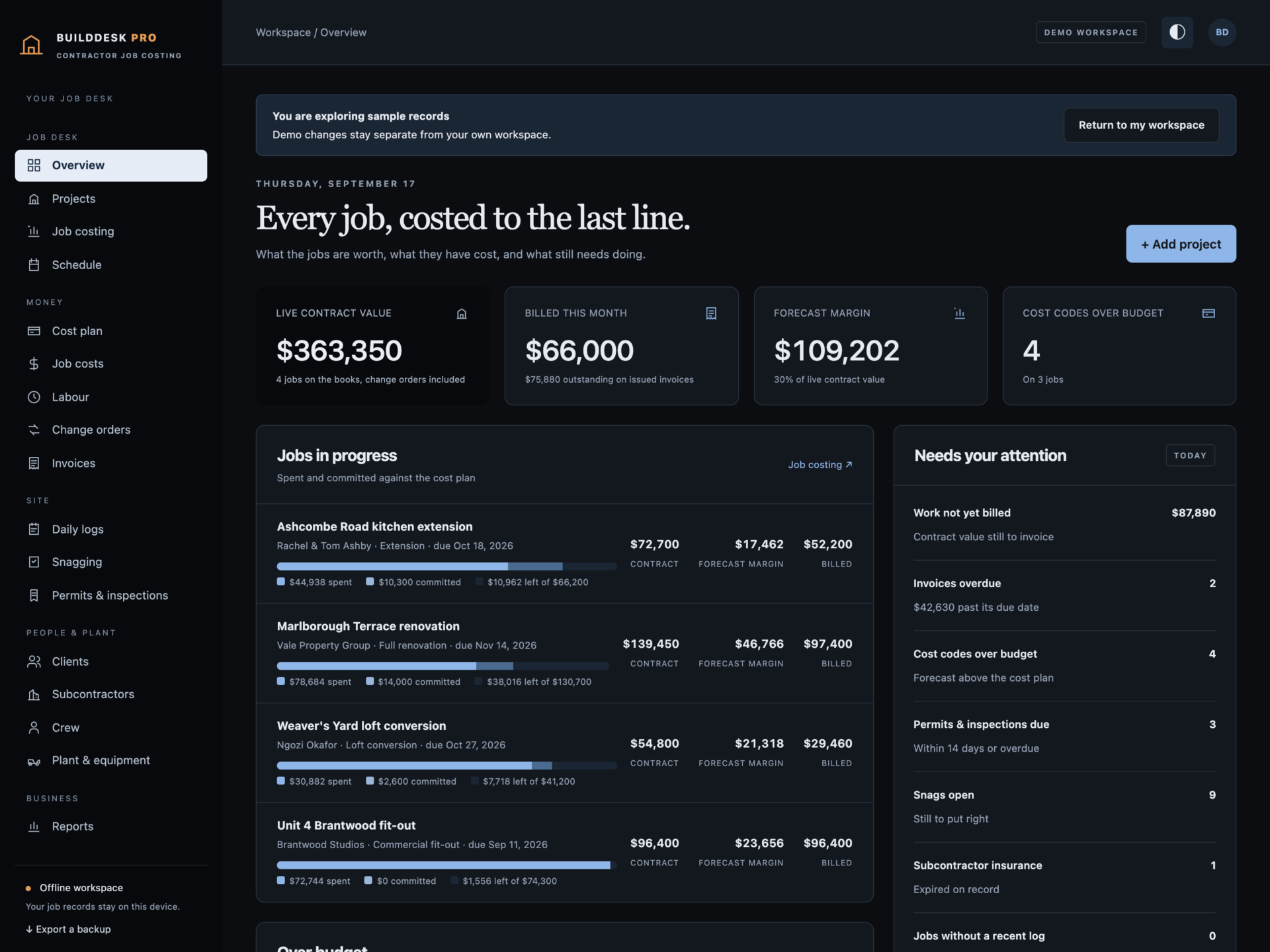 BuildDesk Pro - a screen from the app