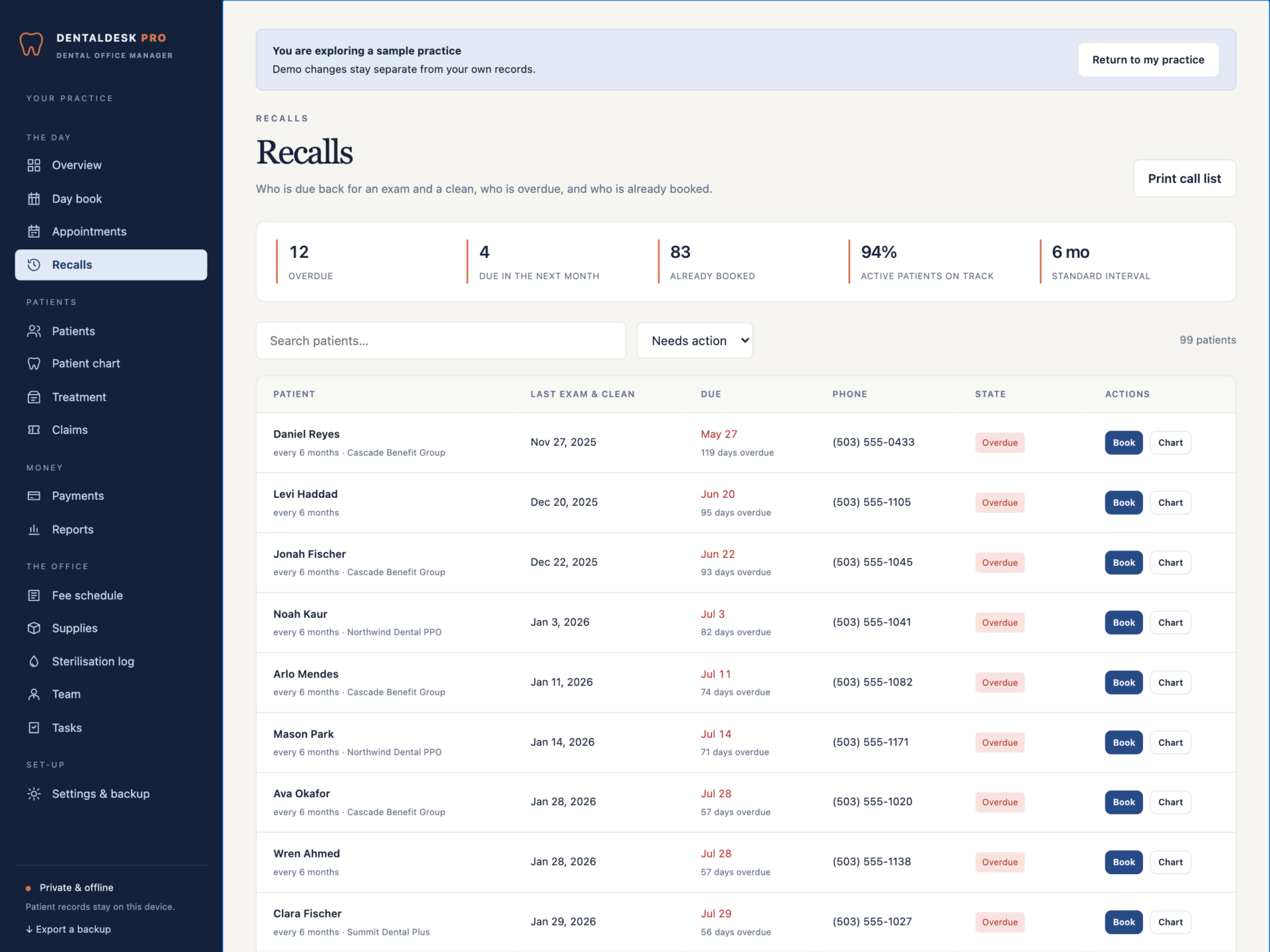 DentalDesk Pro - a screen from the app