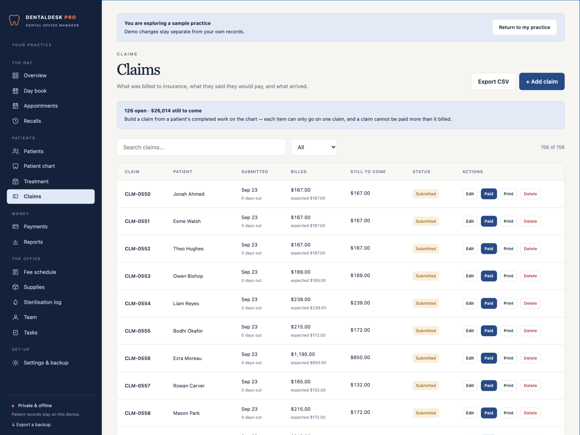 DentalDesk Pro - a screen from the app