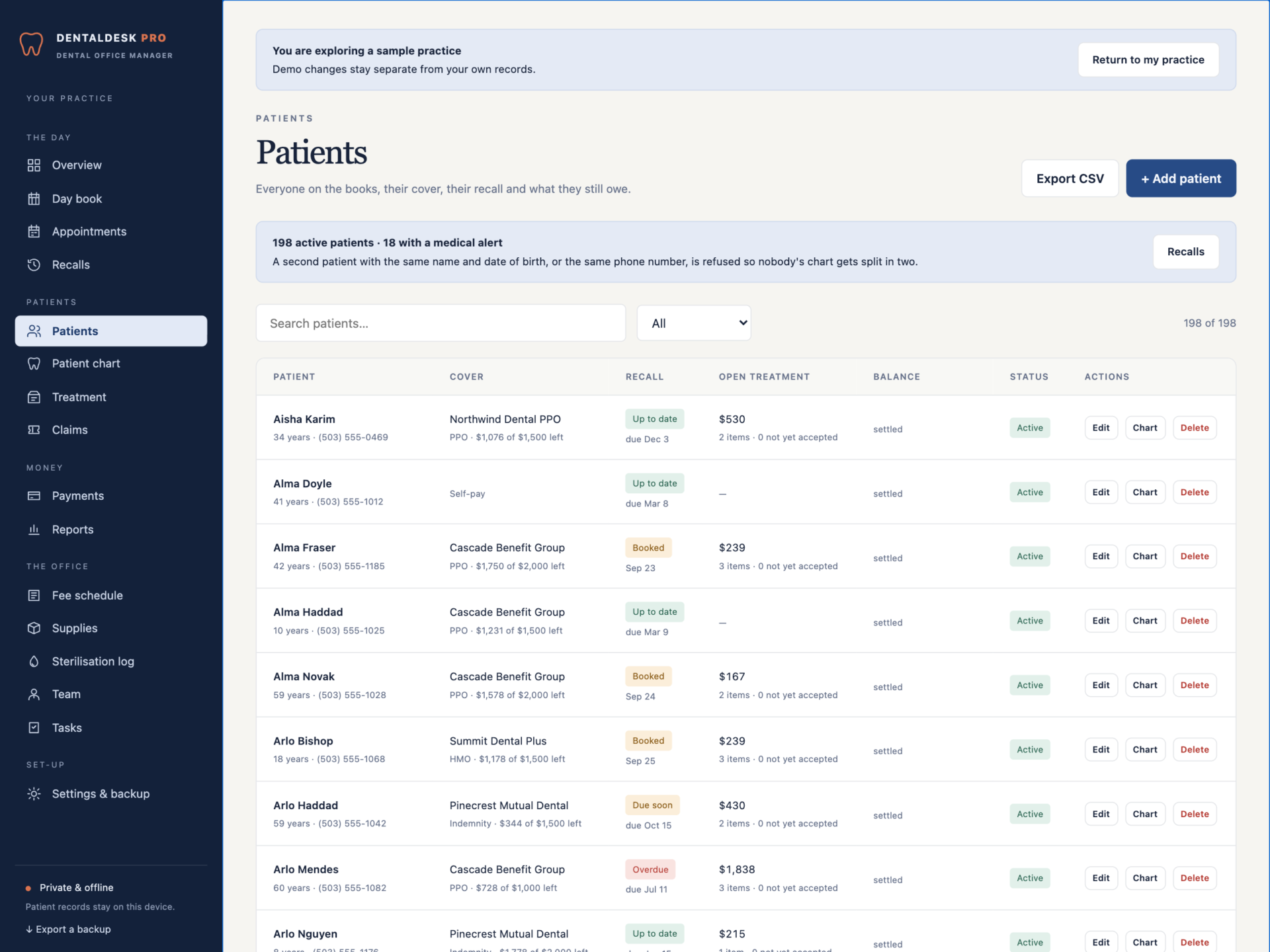 DentalDesk Pro - a screen from the app