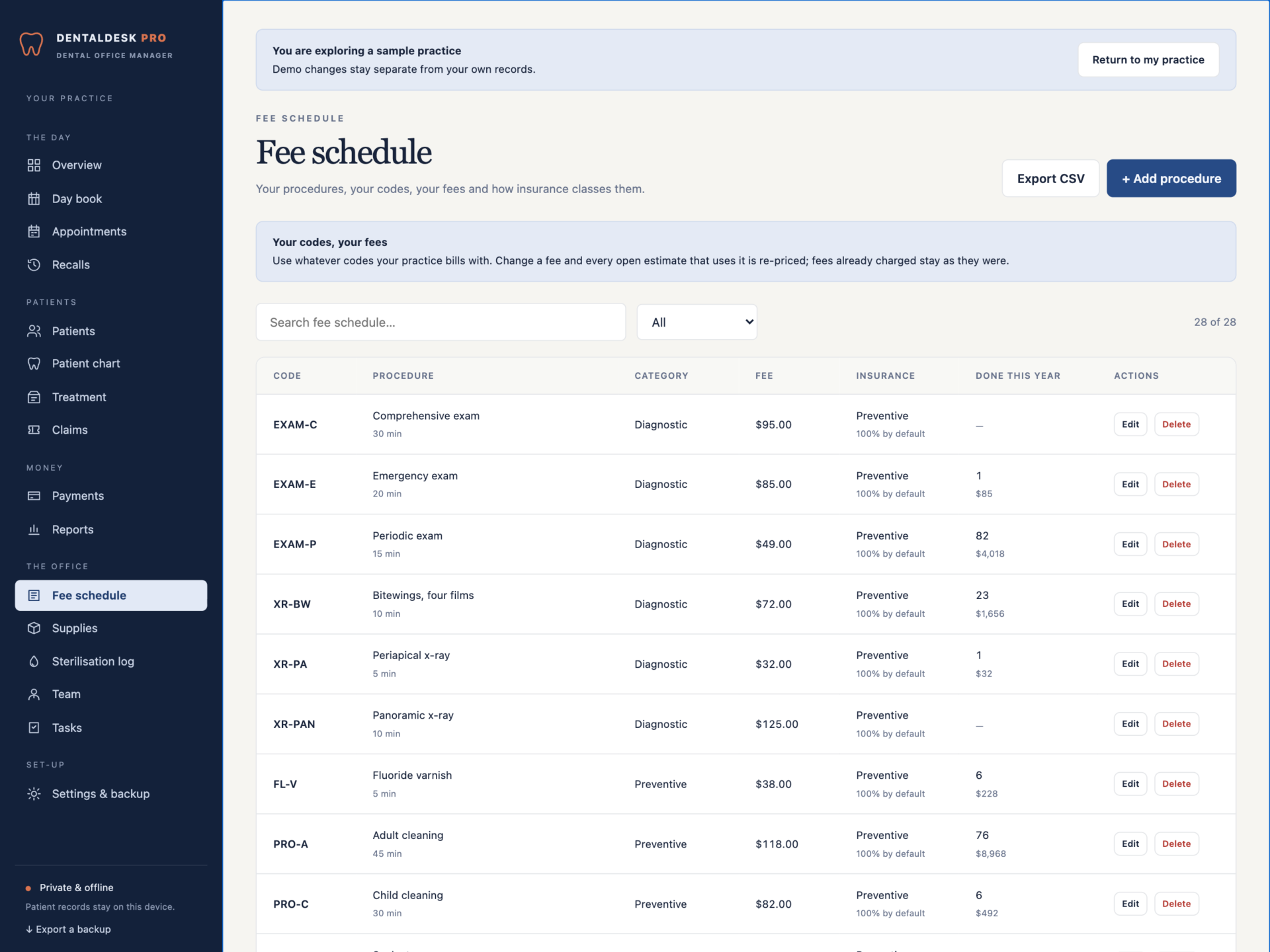 DentalDesk Pro - a screen from the app