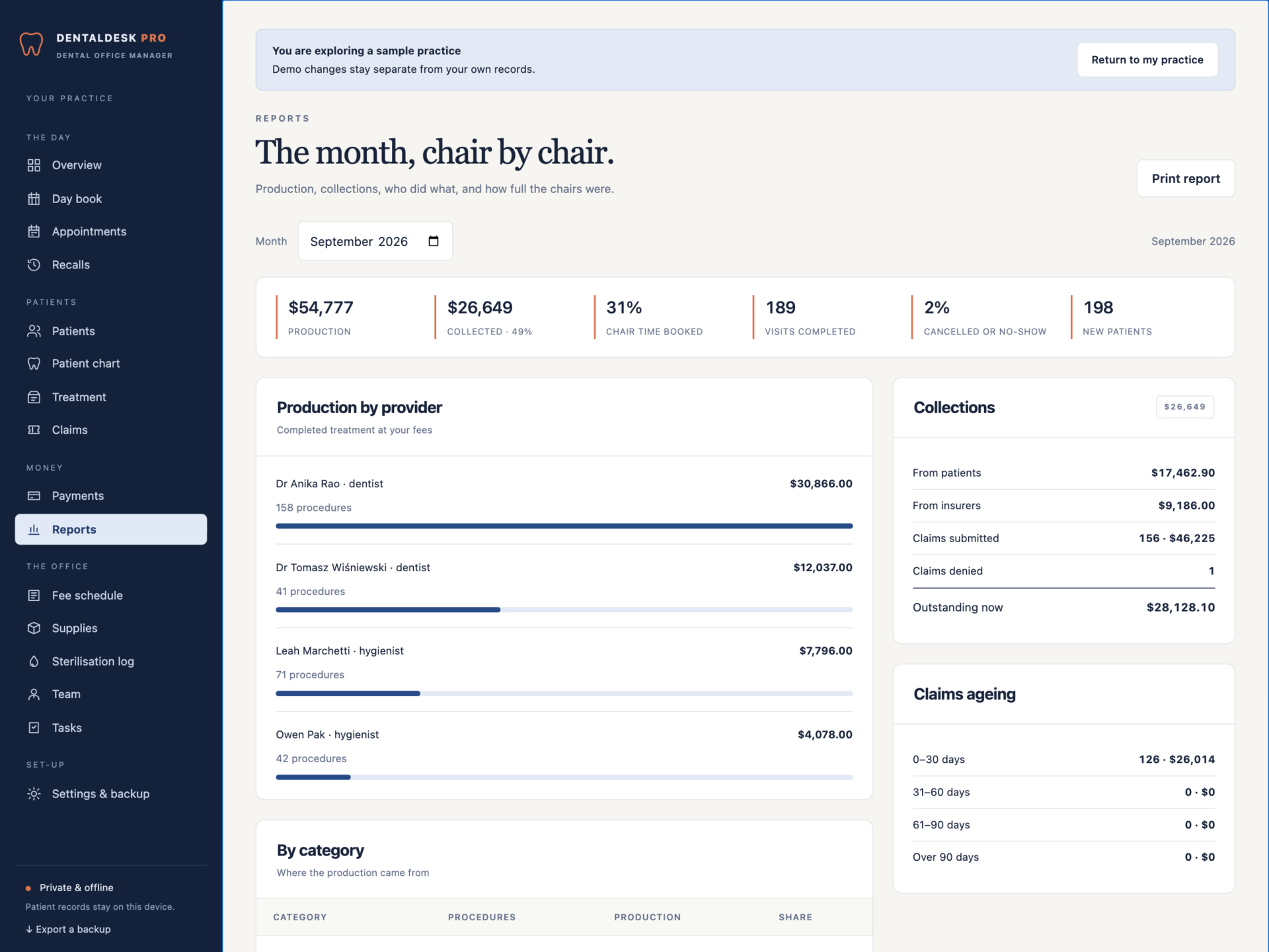 DentalDesk Pro - a screen from the app