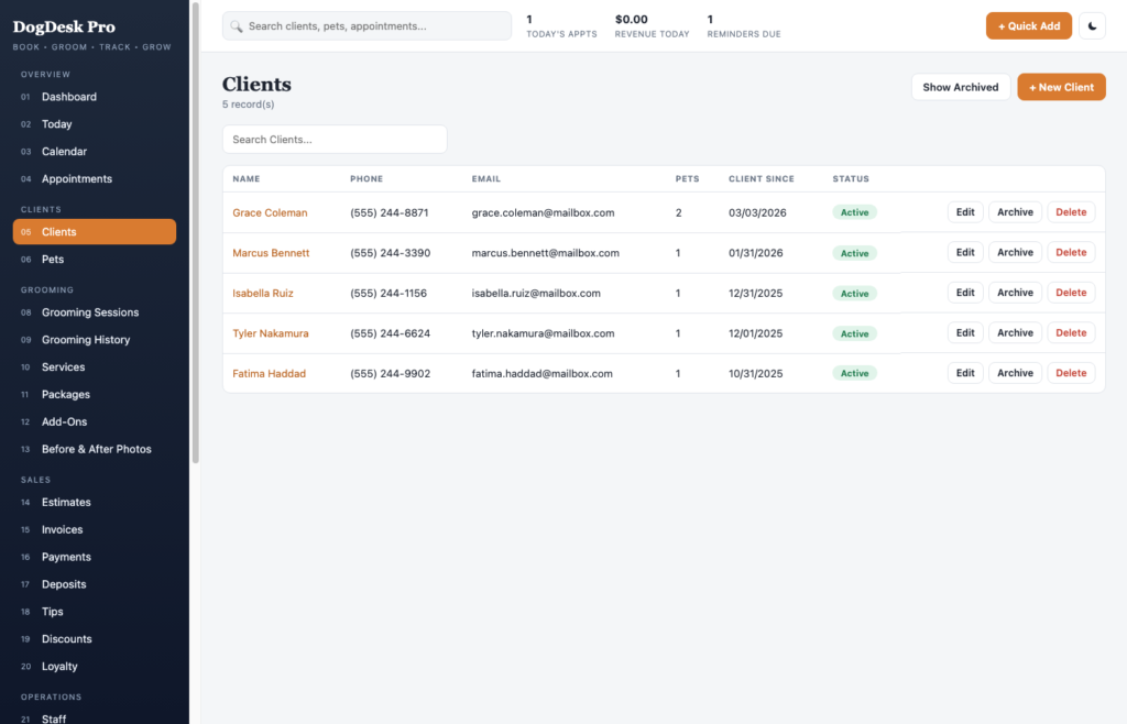 DogDesk Pro — a screen from the app