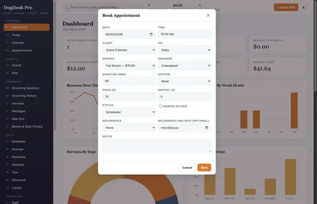 DogDesk Pro — a screen from the app