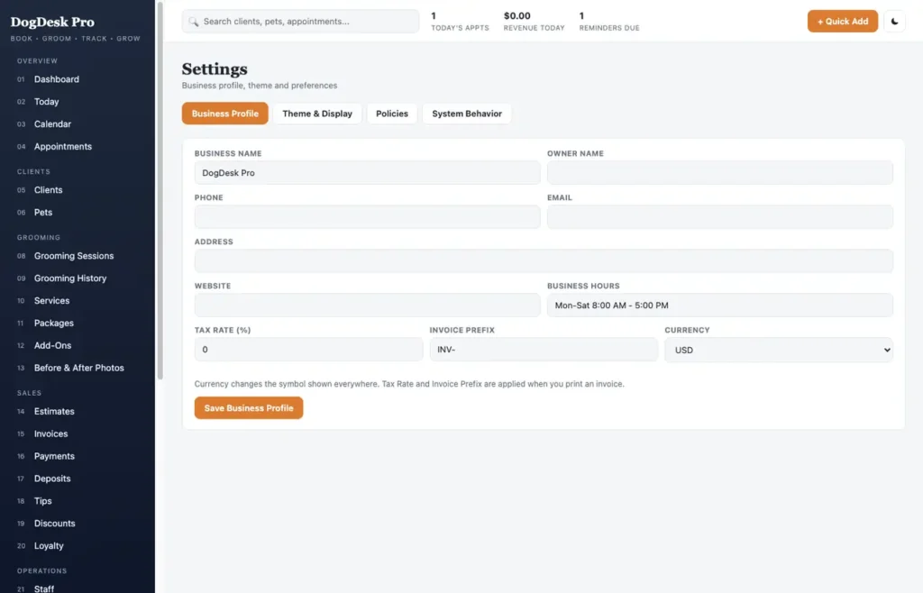 DogDesk Pro — a screen from the app