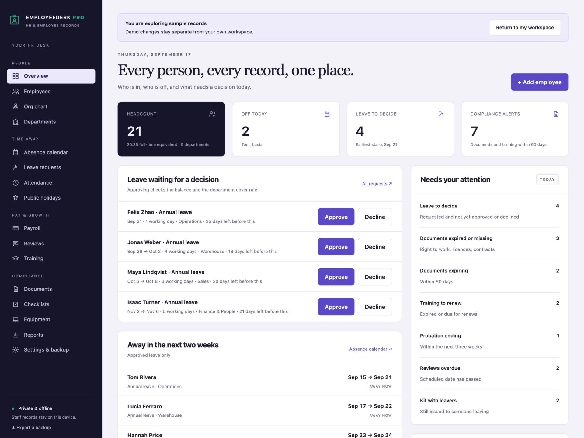 EmployeeDesk Pro - a screen from the app