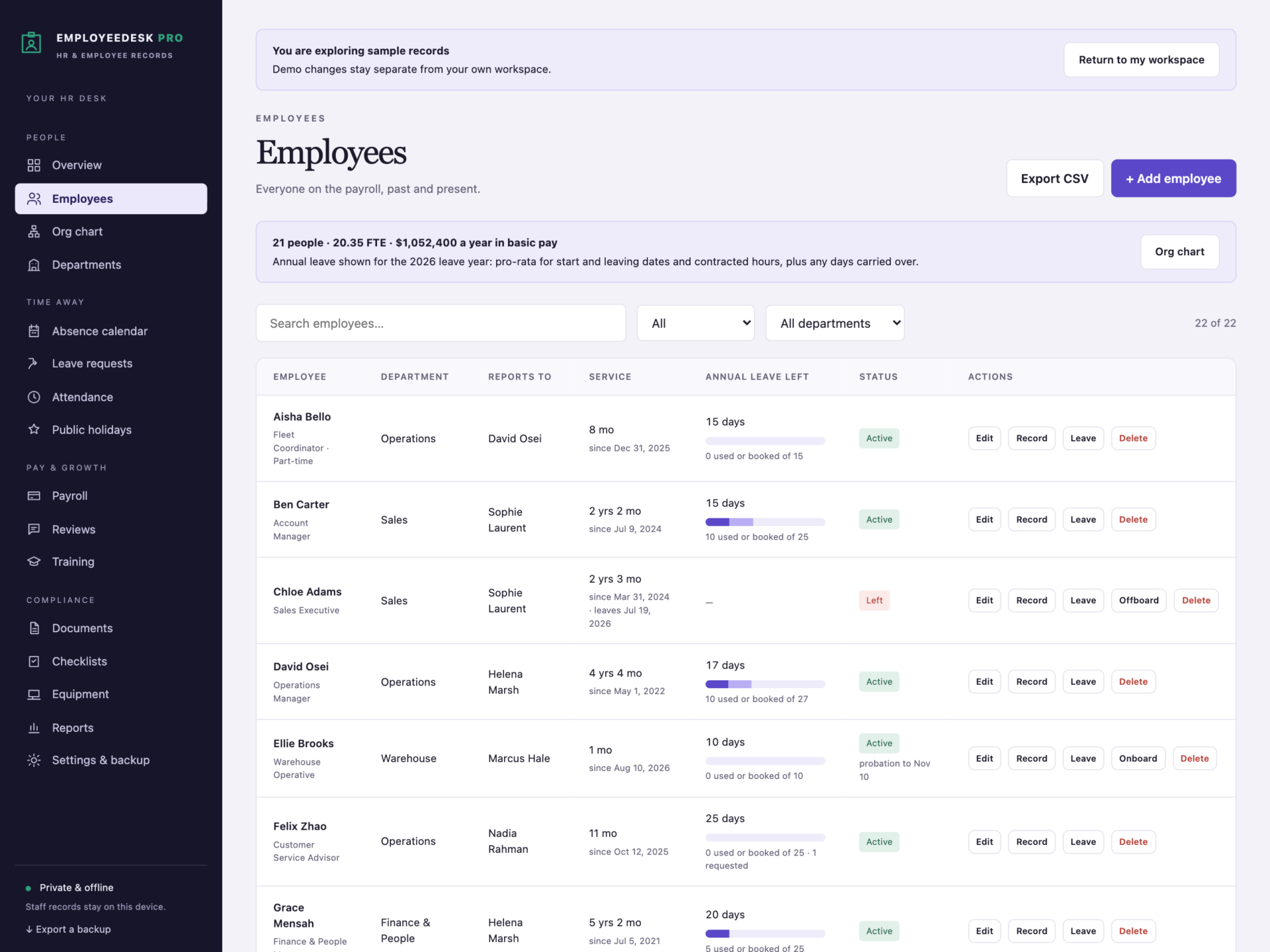 EmployeeDesk Pro - a screen from the app