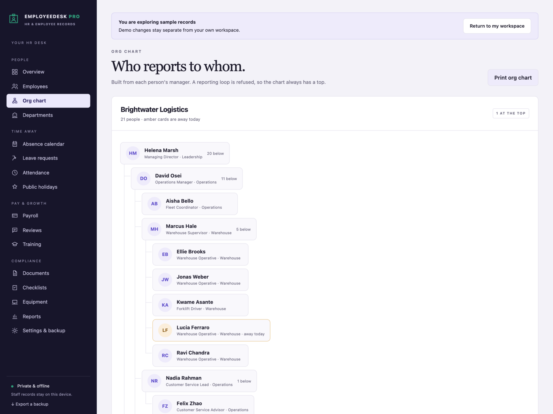 EmployeeDesk Pro - a screen from the app