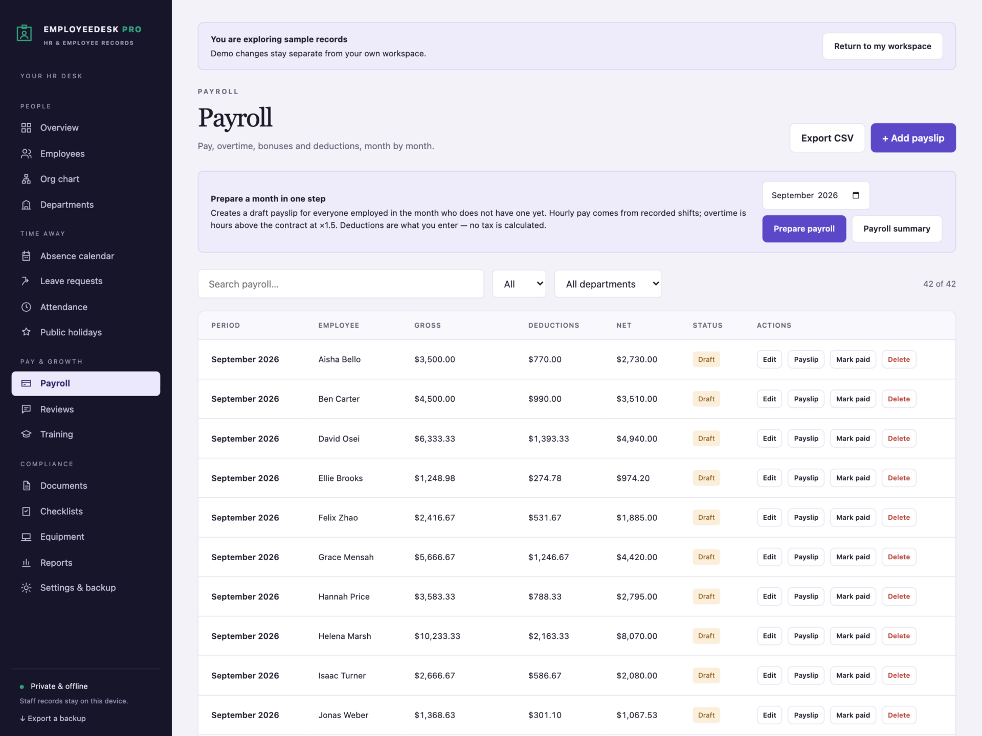 EmployeeDesk Pro - a screen from the app