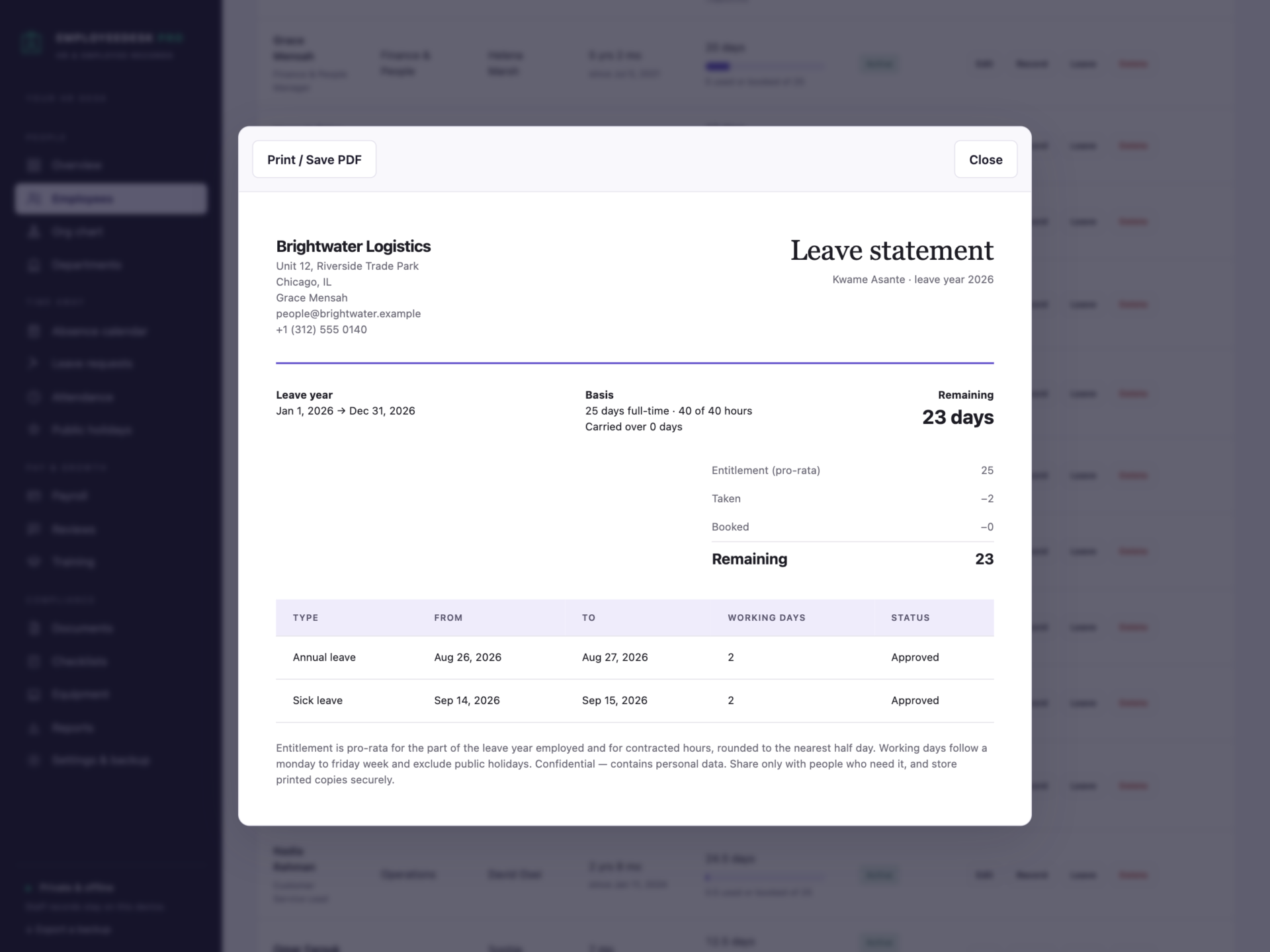 EmployeeDesk Pro - a screen from the app