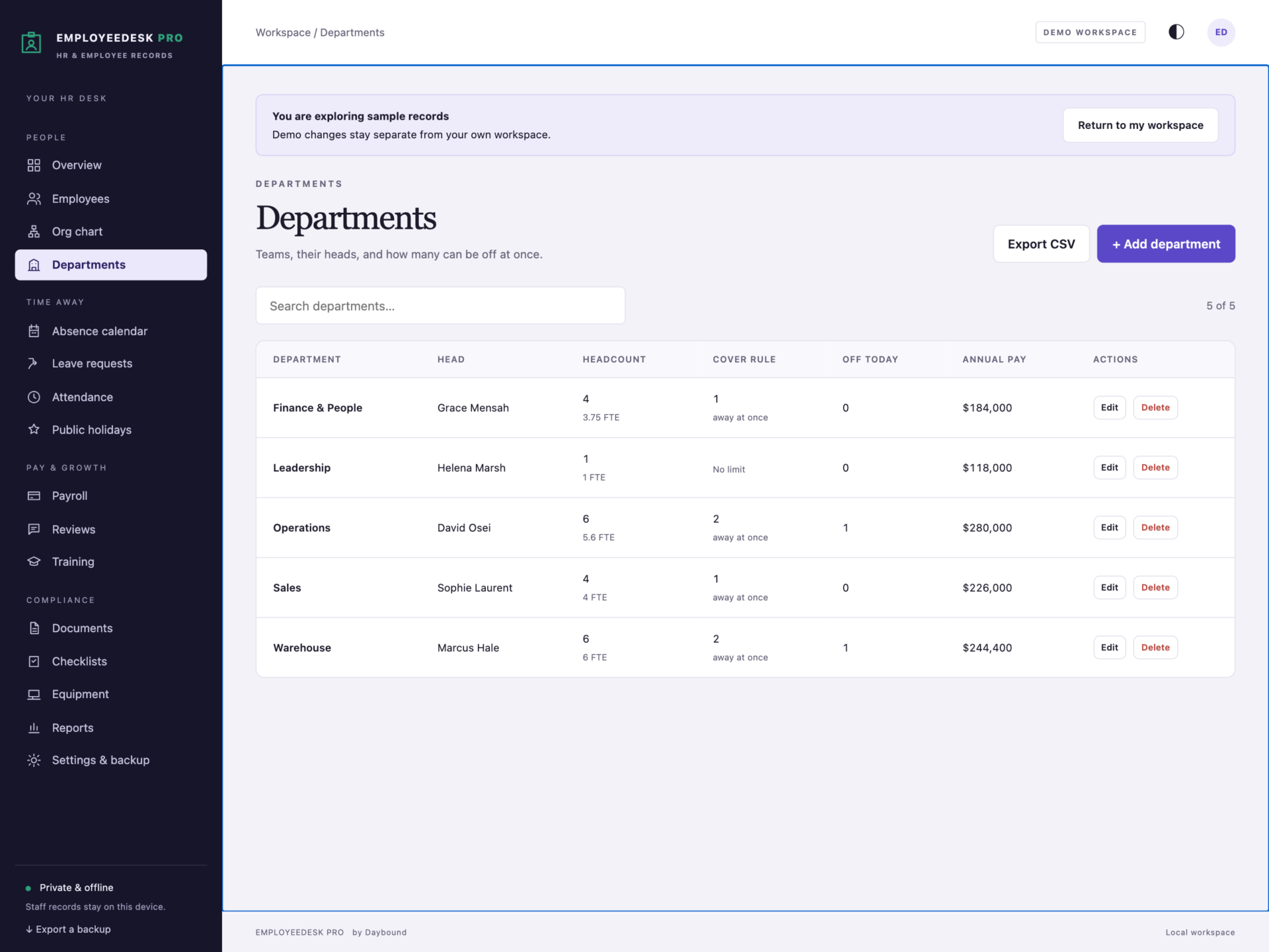 EmployeeDesk Pro - a screen from the app
