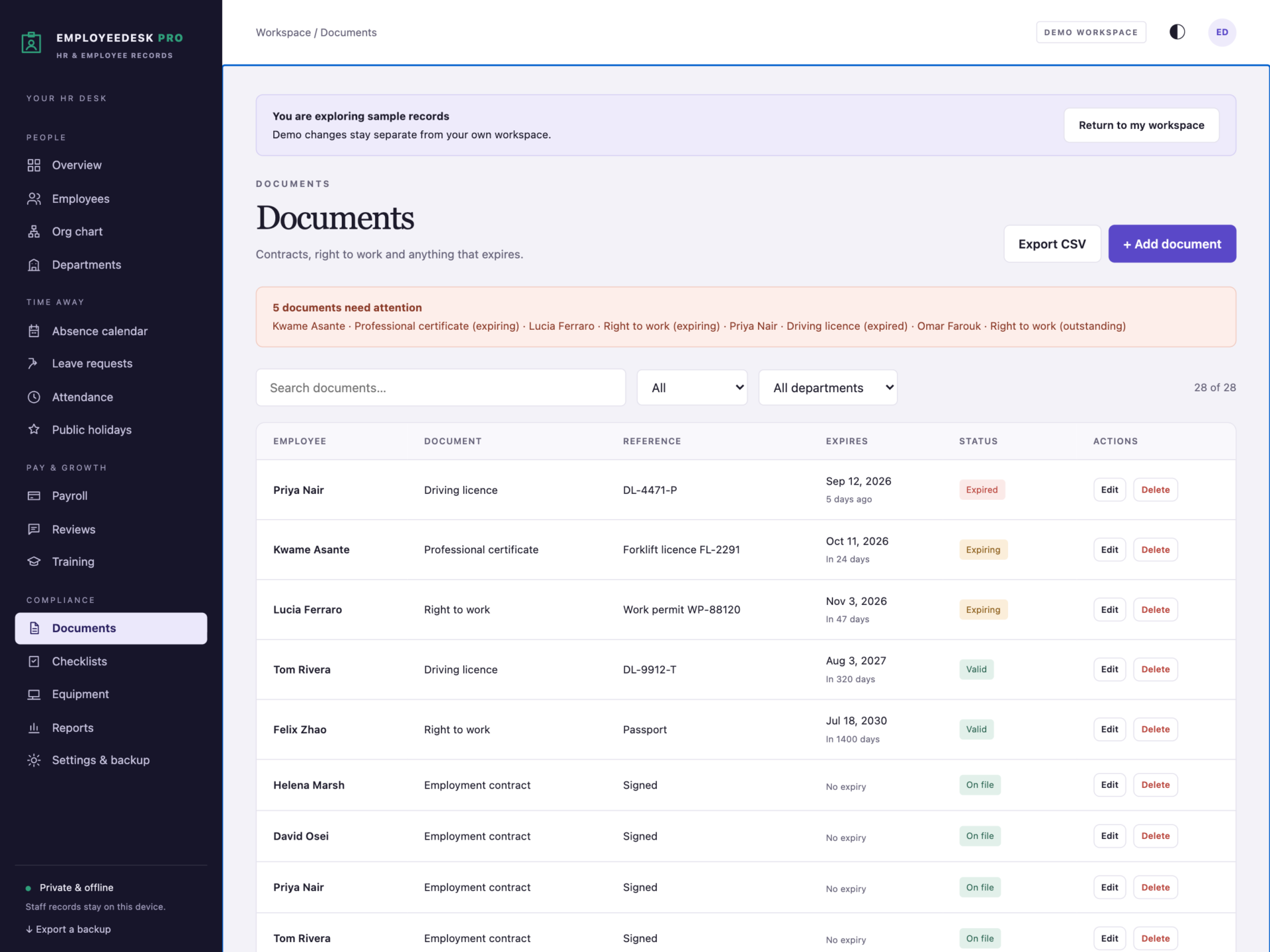 EmployeeDesk Pro - a screen from the app