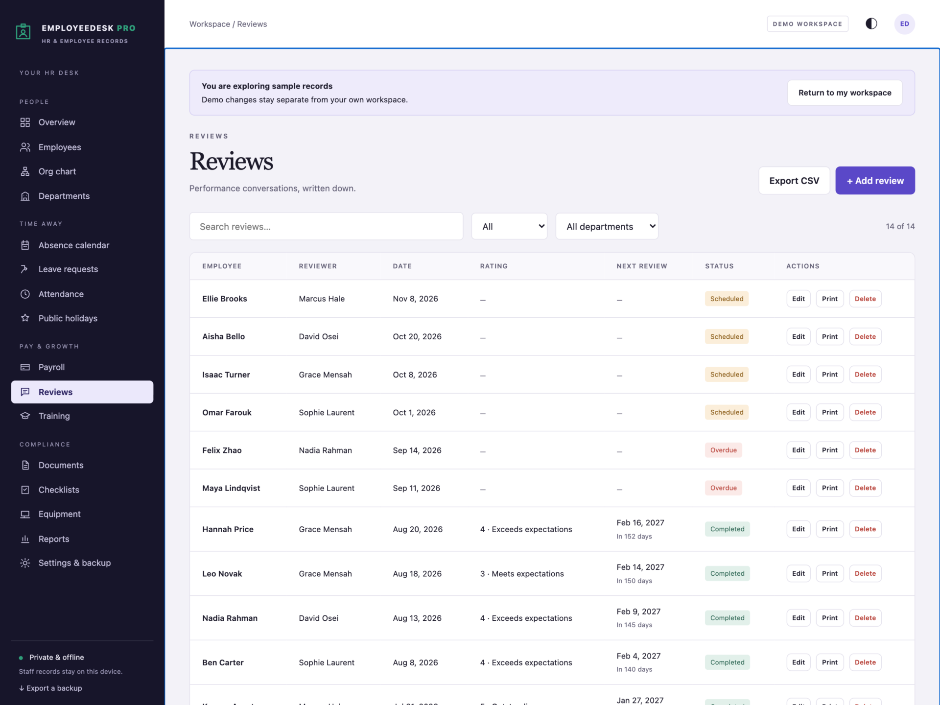 EmployeeDesk Pro - a screen from the app
