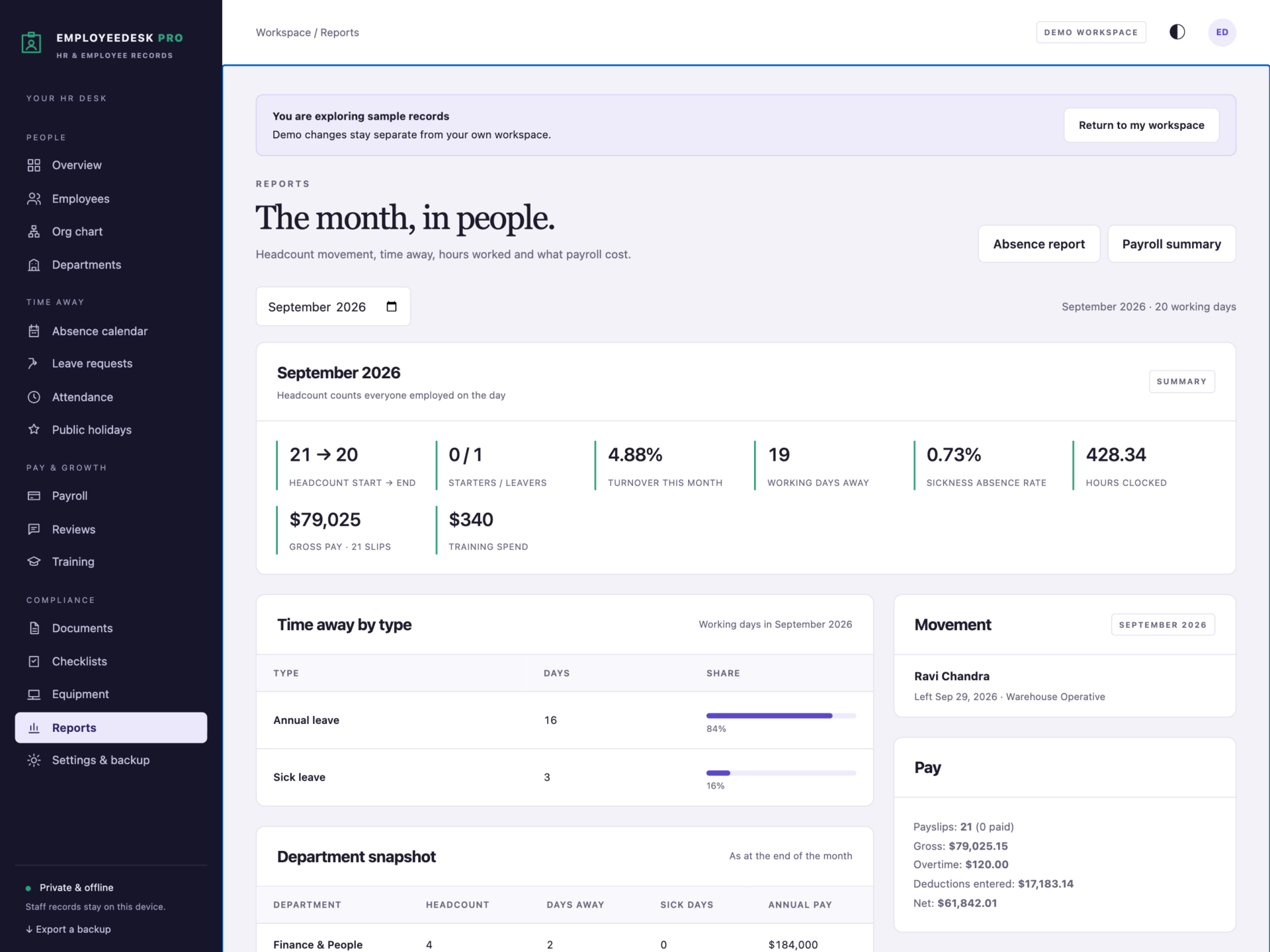 EmployeeDesk Pro - a screen from the app