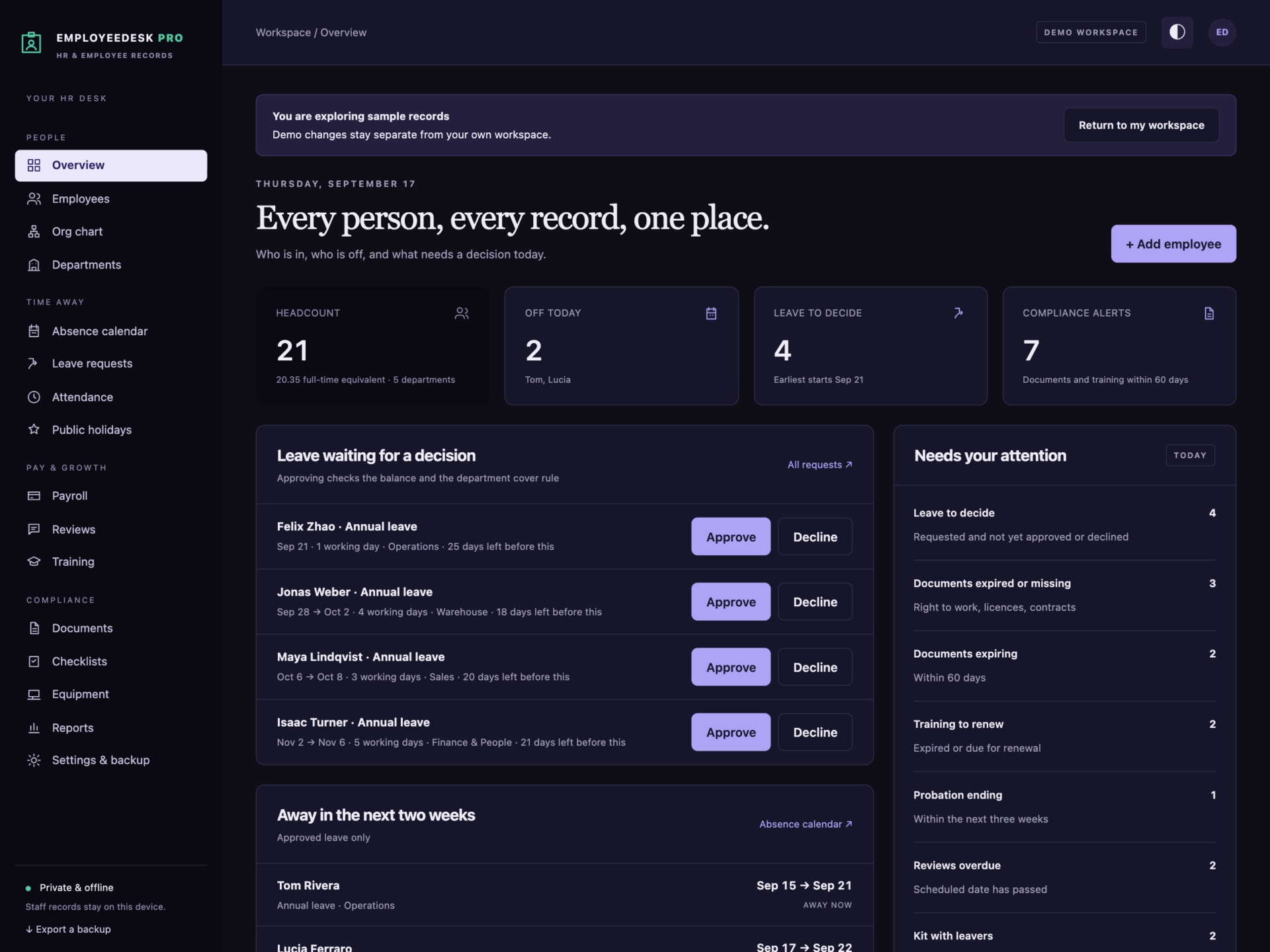 EmployeeDesk Pro - a screen from the app
