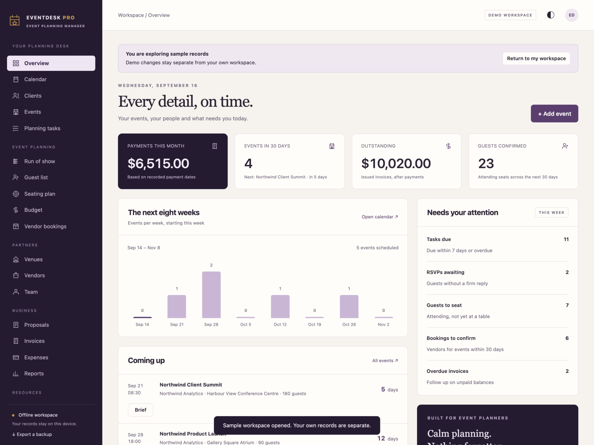 EventDesk Pro - a screen from the app