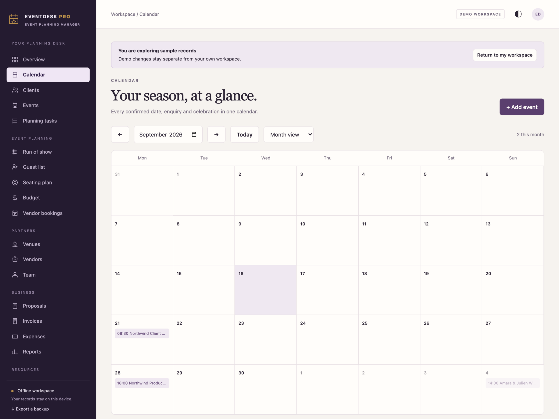EventDesk Pro - a screen from the app