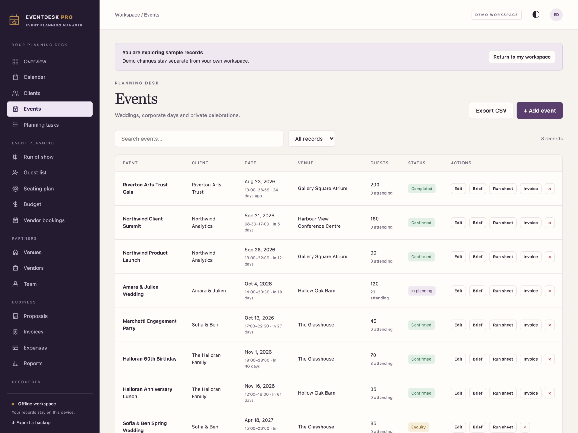 EventDesk Pro - a screen from the app