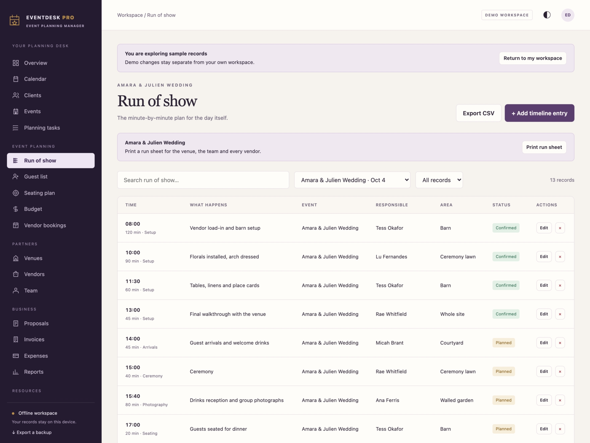 EventDesk Pro - a screen from the app