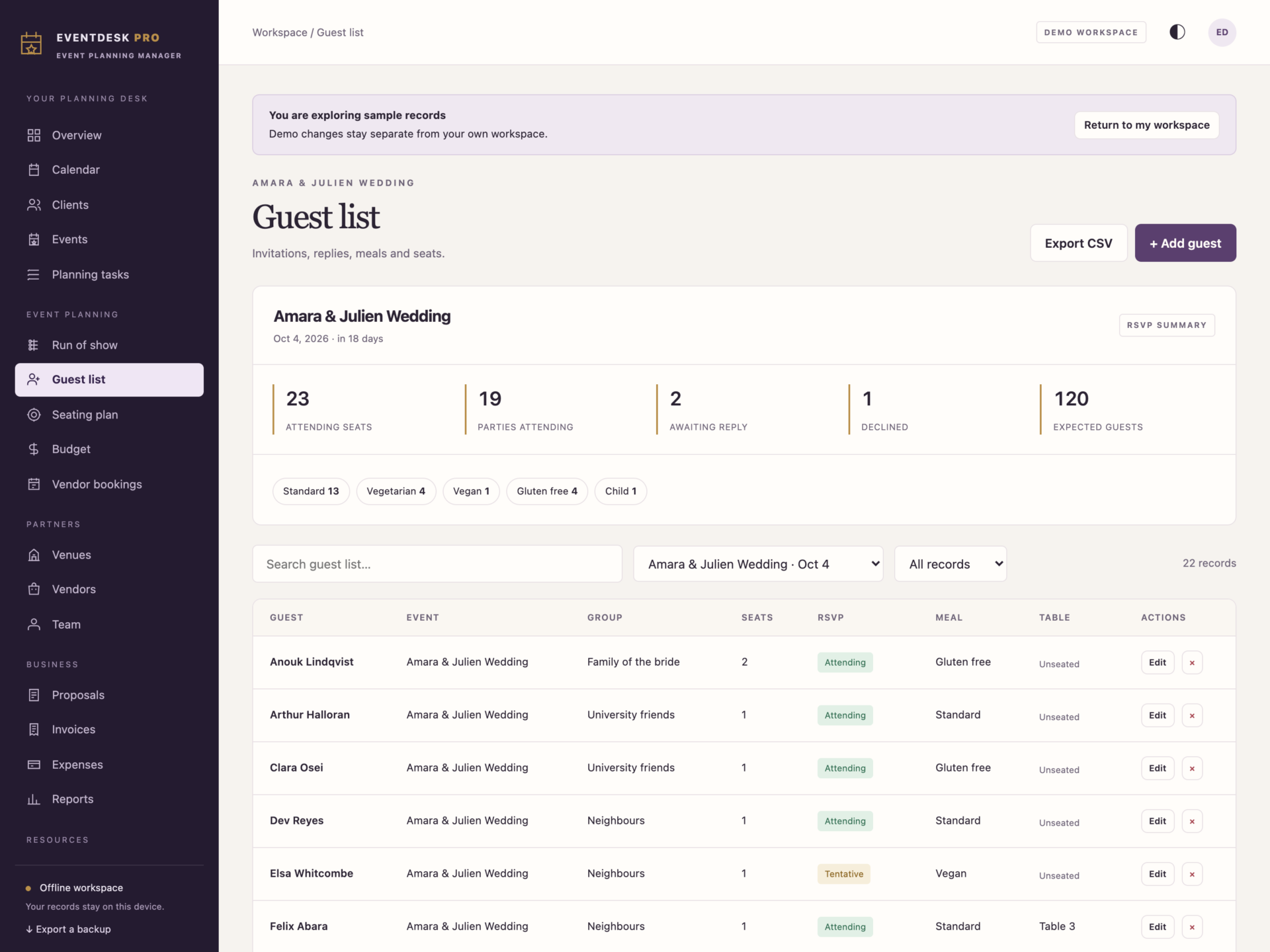 EventDesk Pro - a screen from the app