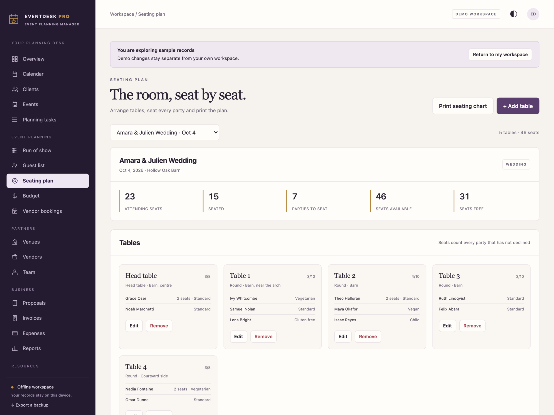 EventDesk Pro - a screen from the app