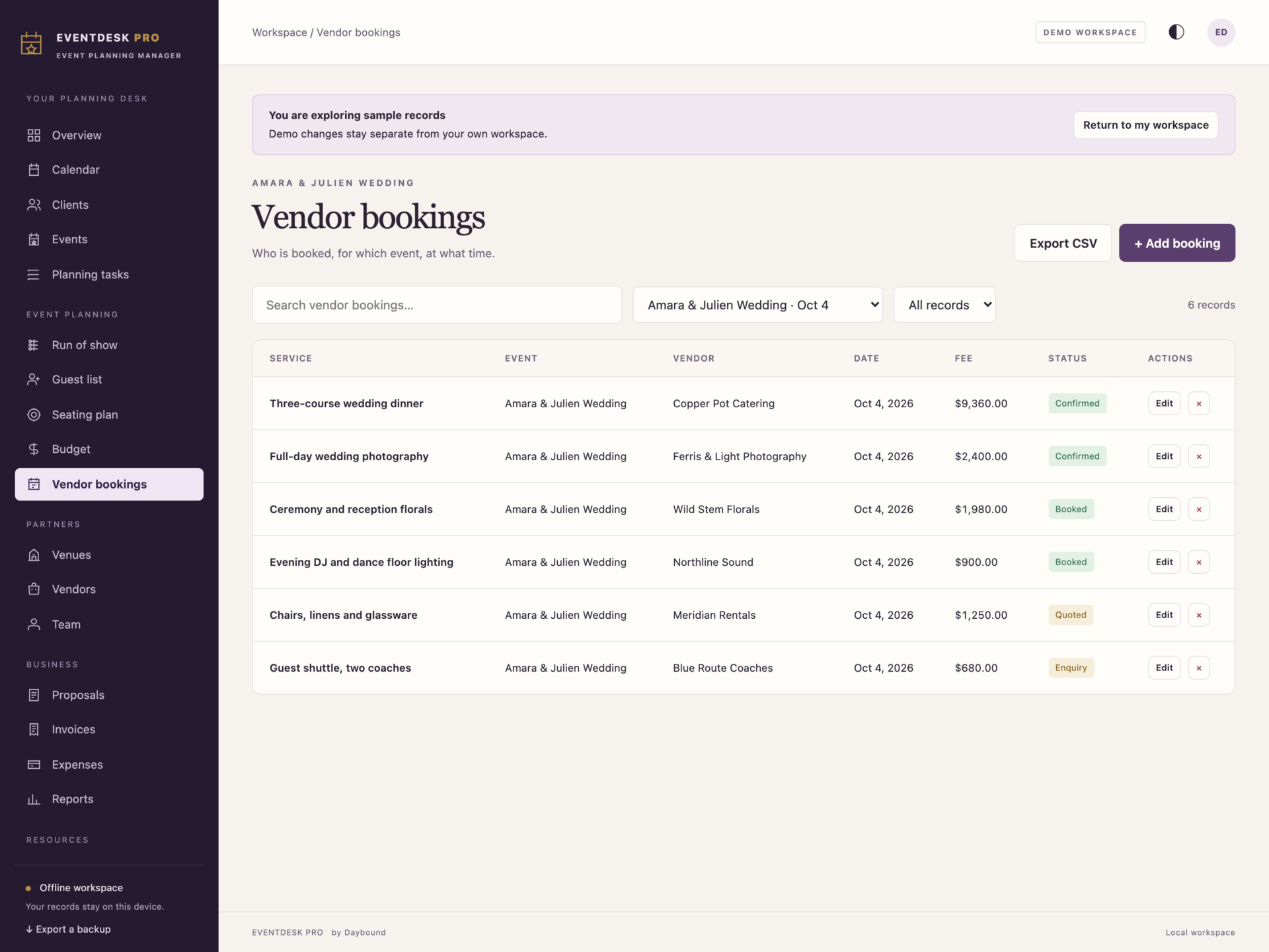 EventDesk Pro - a screen from the app