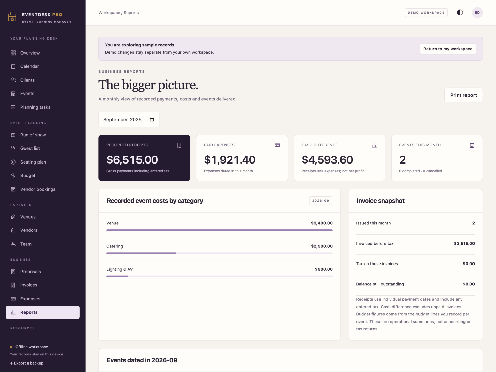 EventDesk Pro - a screen from the app