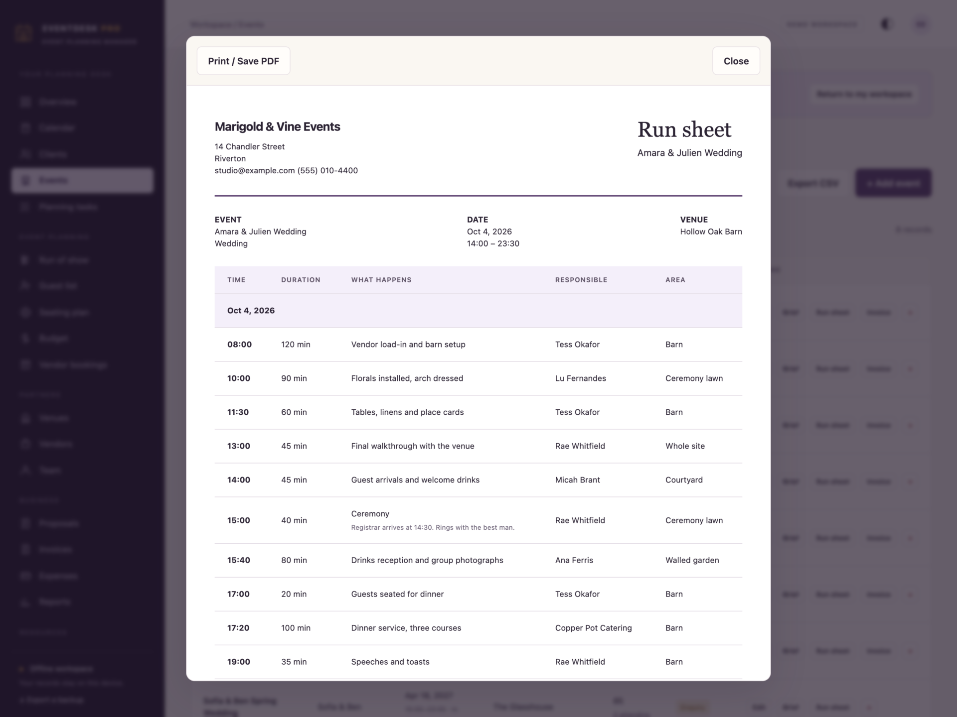EventDesk Pro - a screen from the app