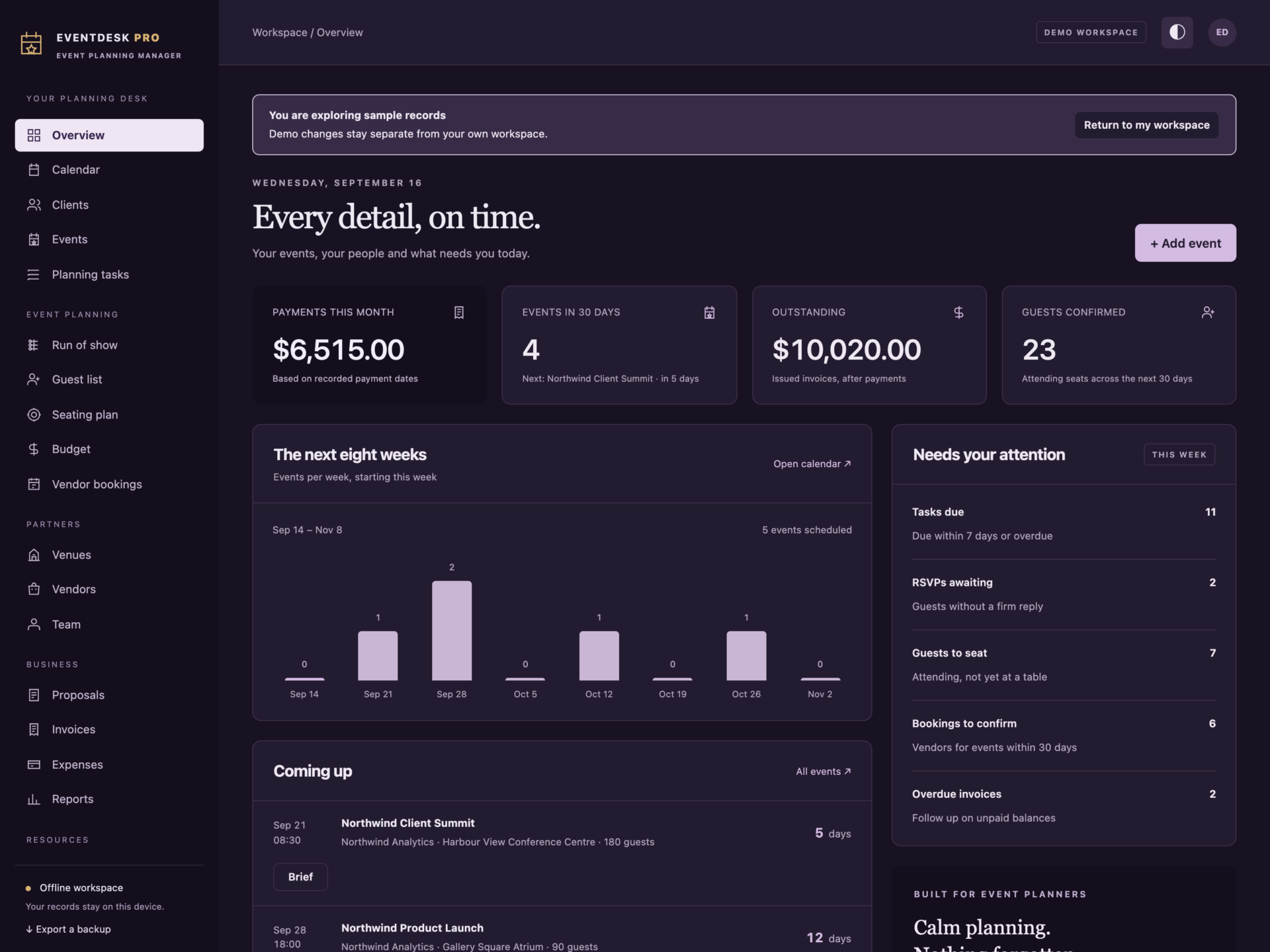 EventDesk Pro - a screen from the app