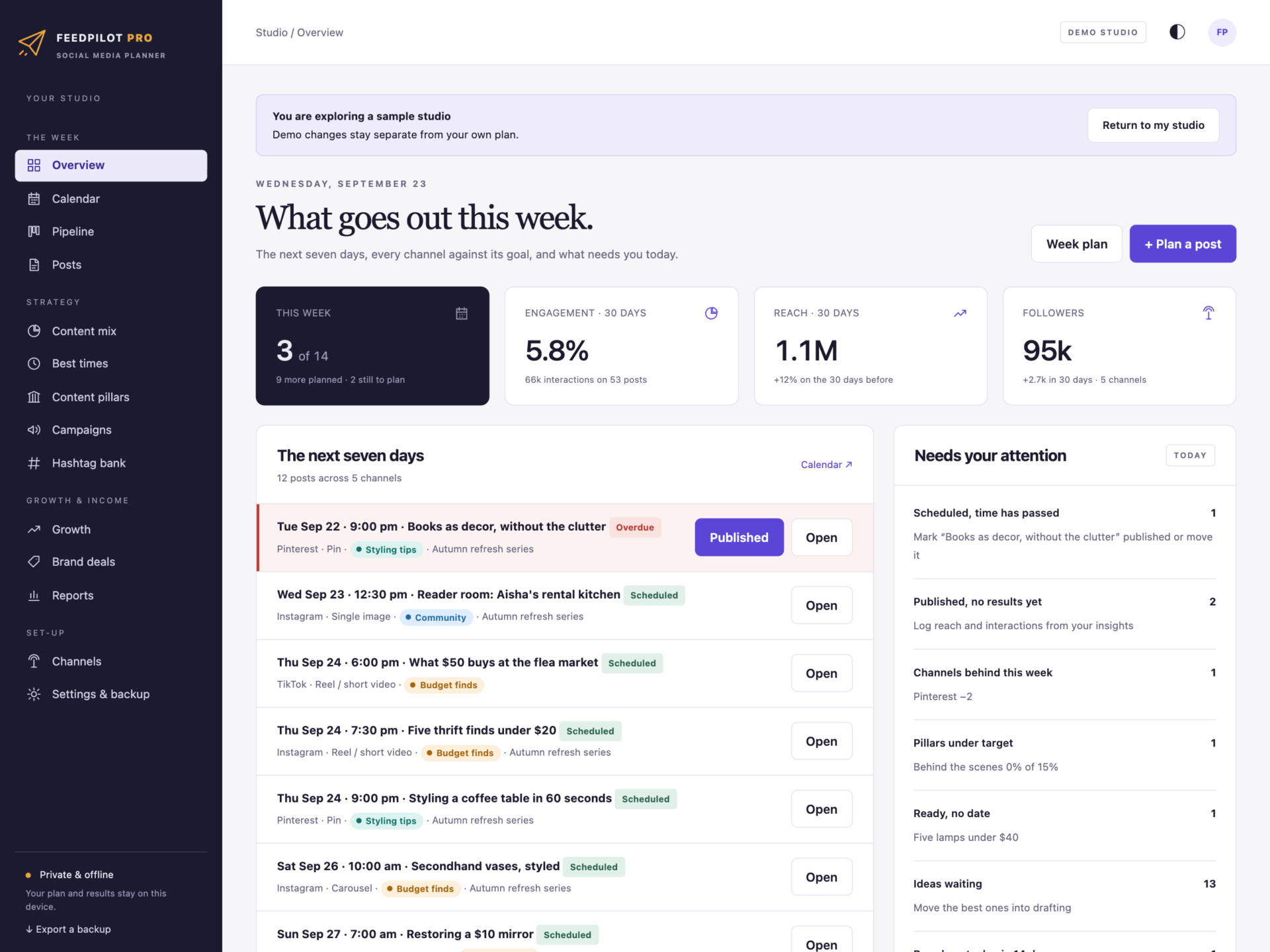 FeedPilot Pro - a screen from the app