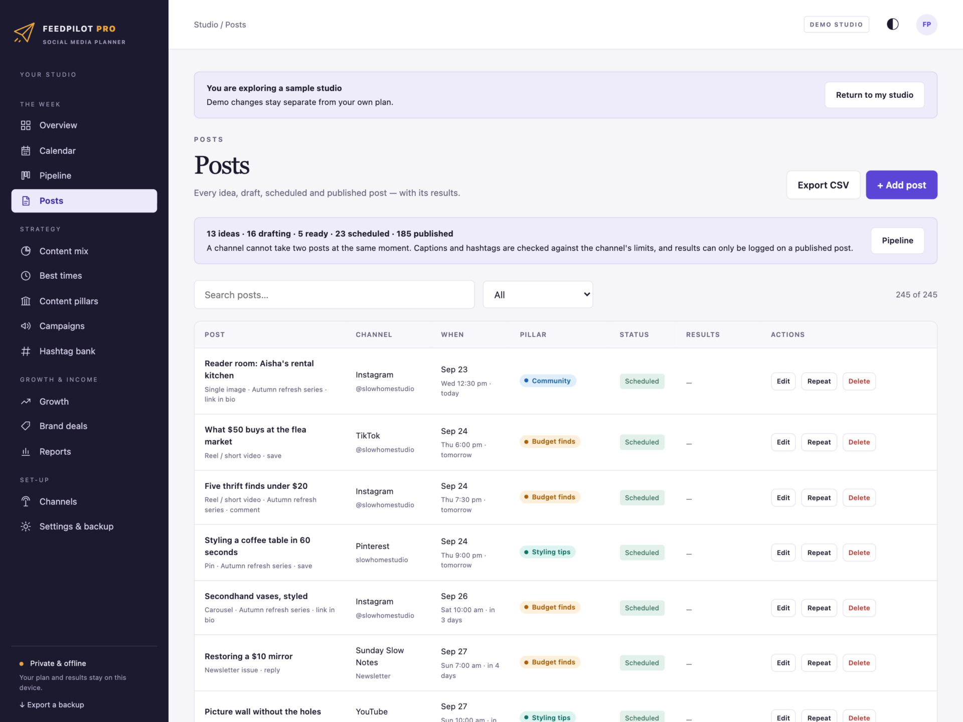 FeedPilot Pro - a screen from the app