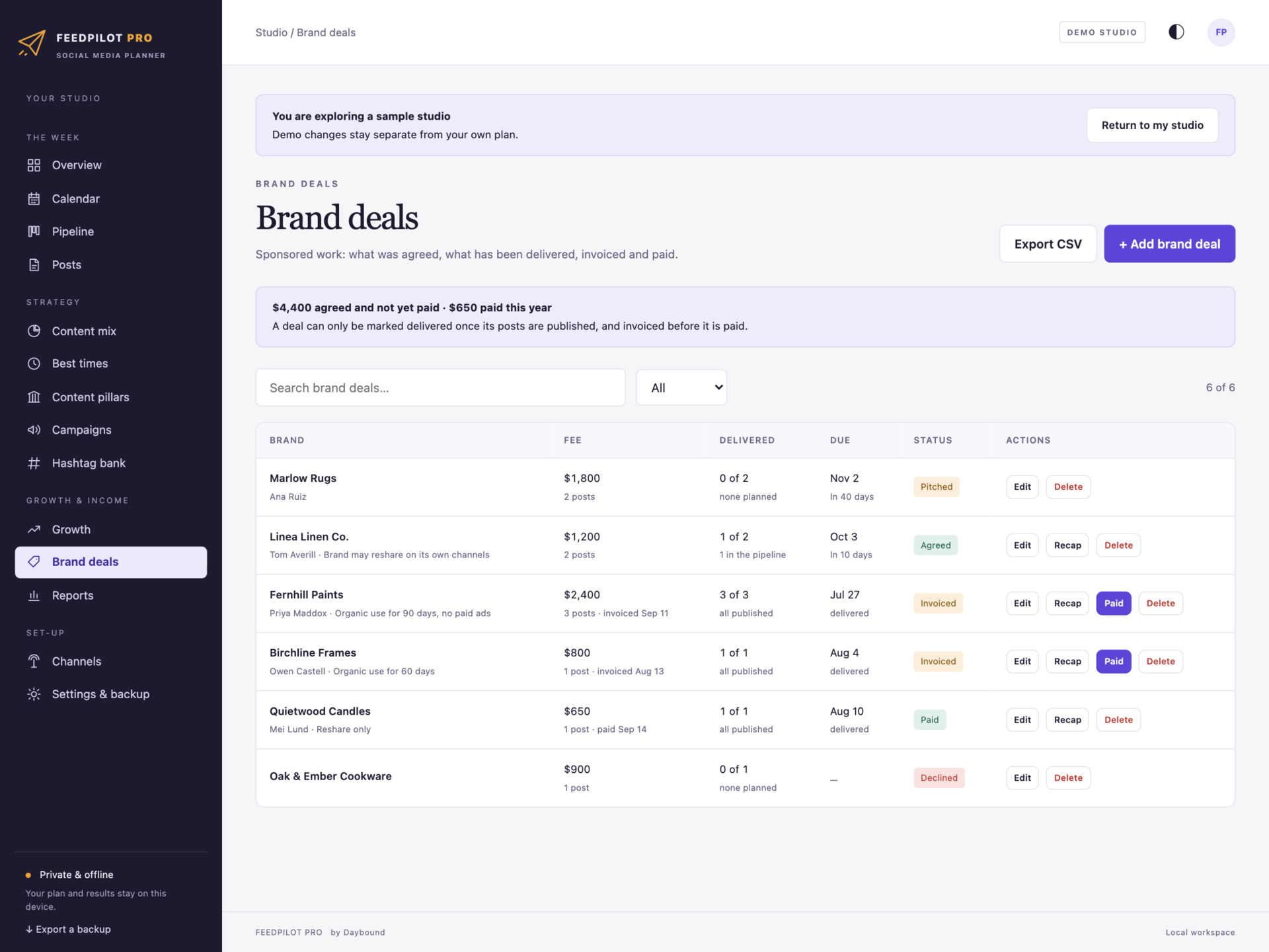 FeedPilot Pro - a screen from the app
