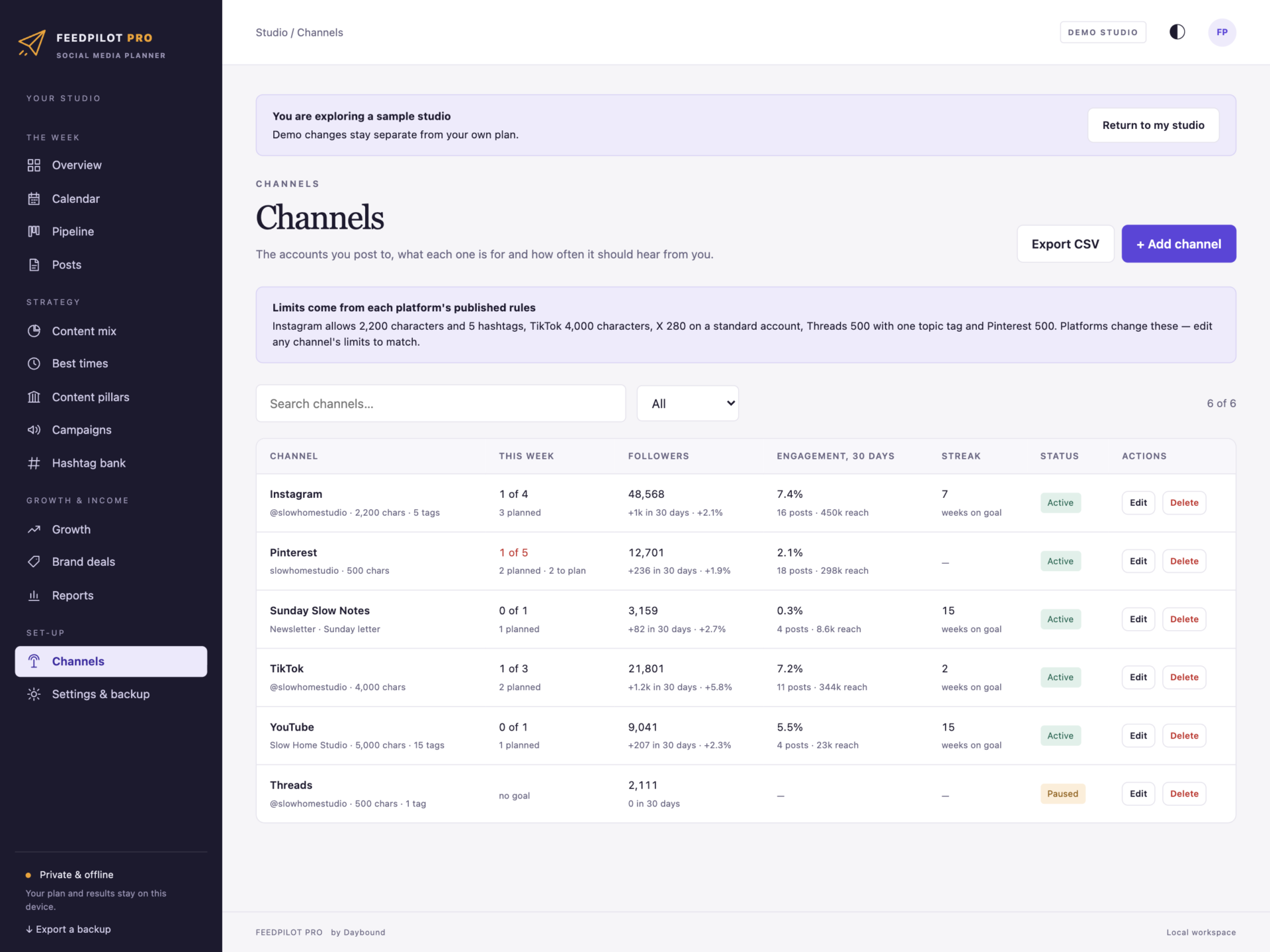 FeedPilot Pro - a screen from the app