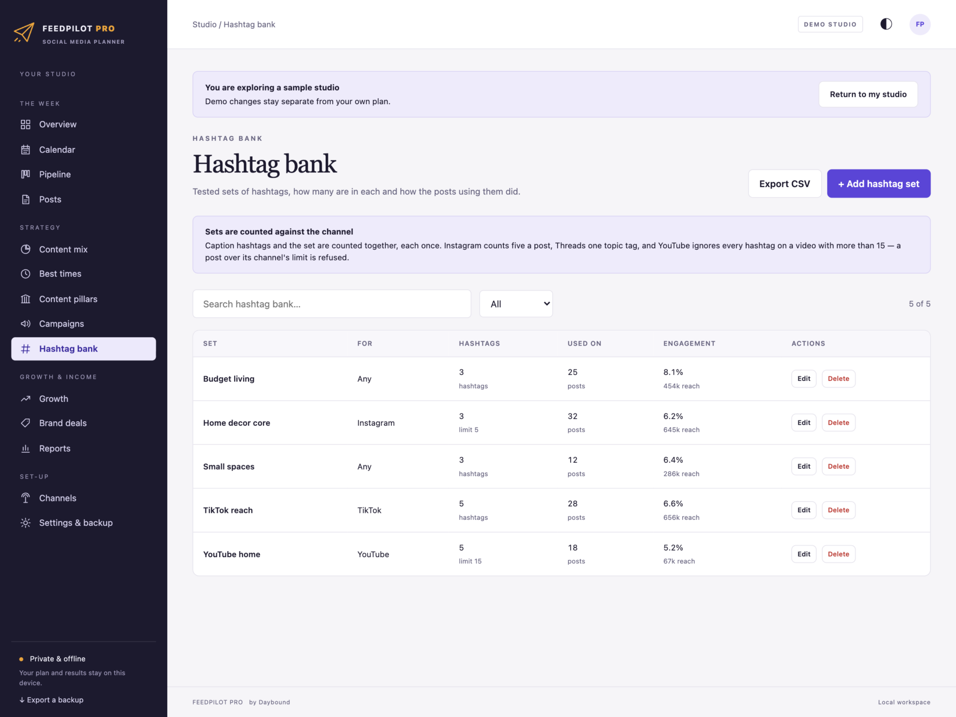 FeedPilot Pro - a screen from the app