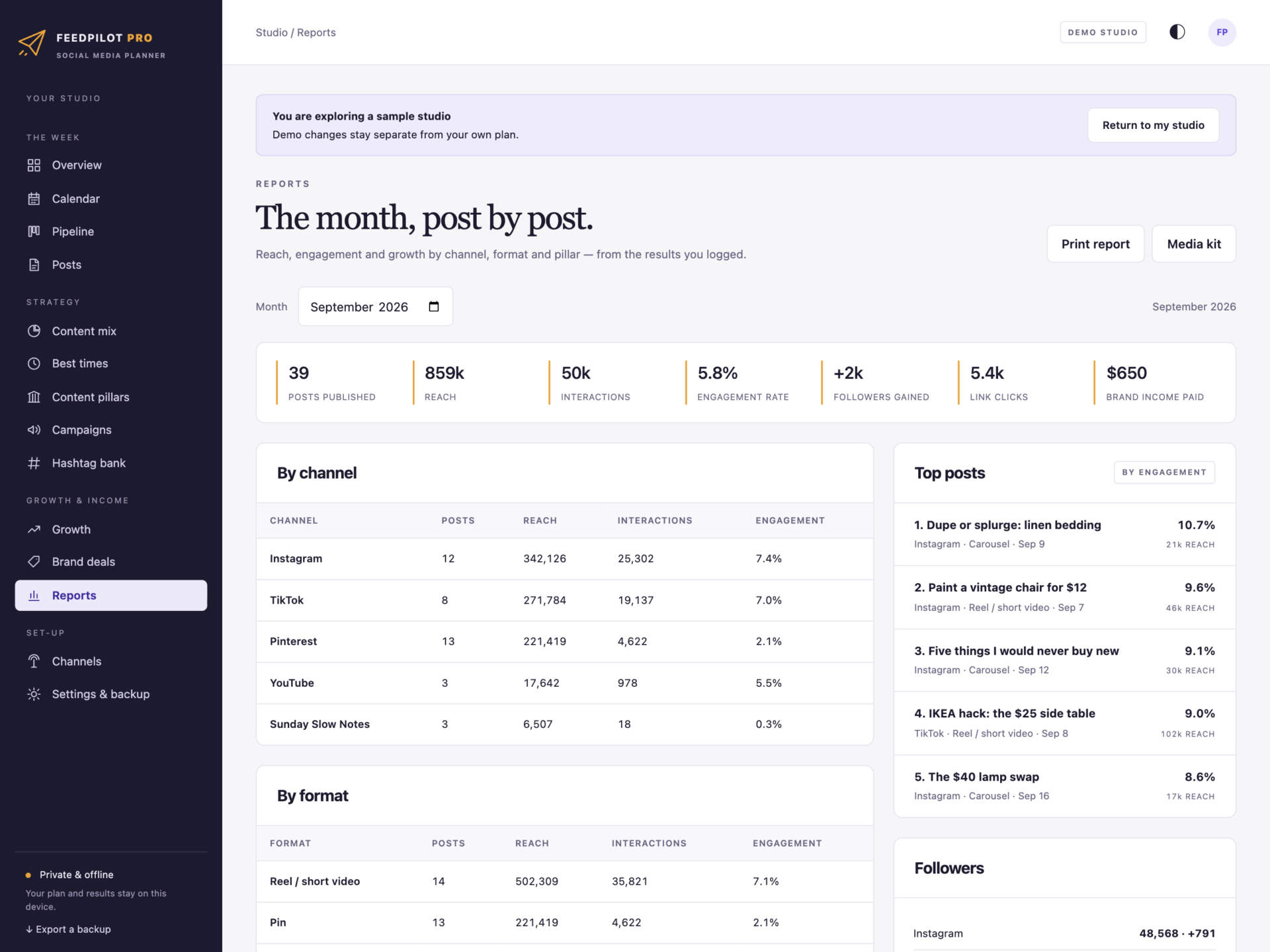 FeedPilot Pro - a screen from the app