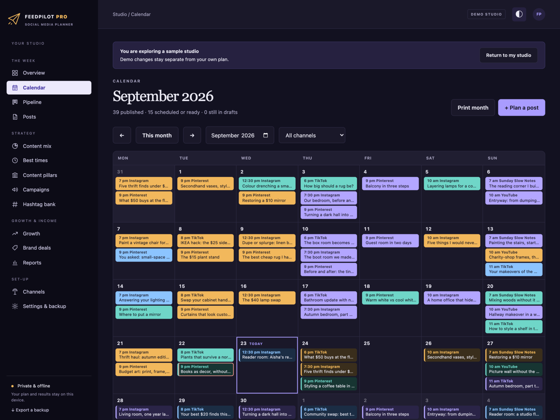 FeedPilot Pro - a screen from the app
