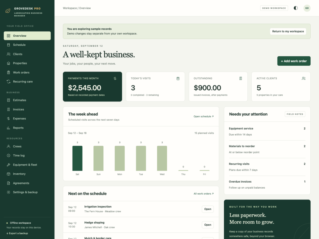 GroveDesk Pro - a screen from the app